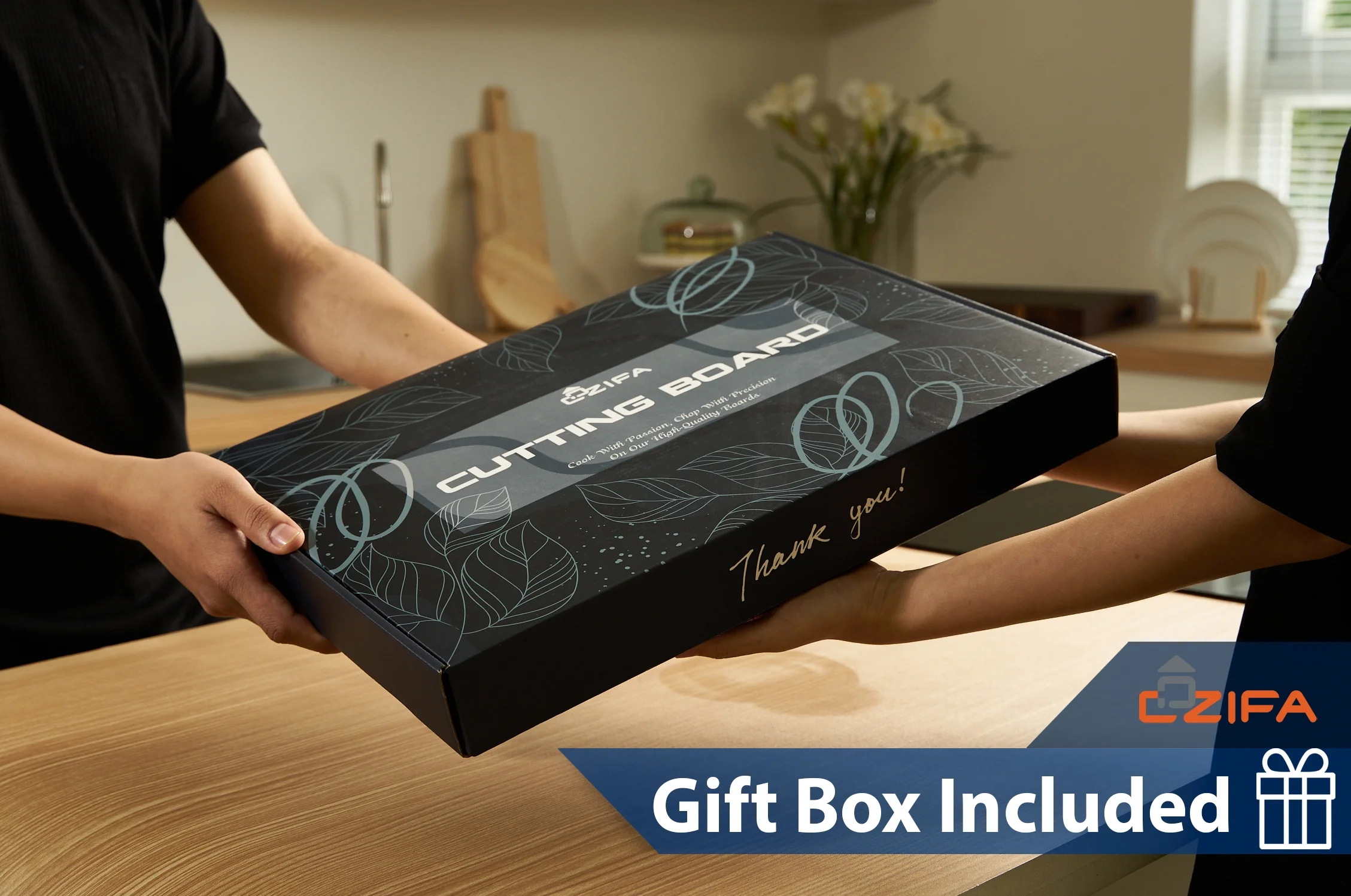 Cozifa Walnut Wood Cutting Board, Oil Wax Finished, Gift Box, 17x12x1.6-in