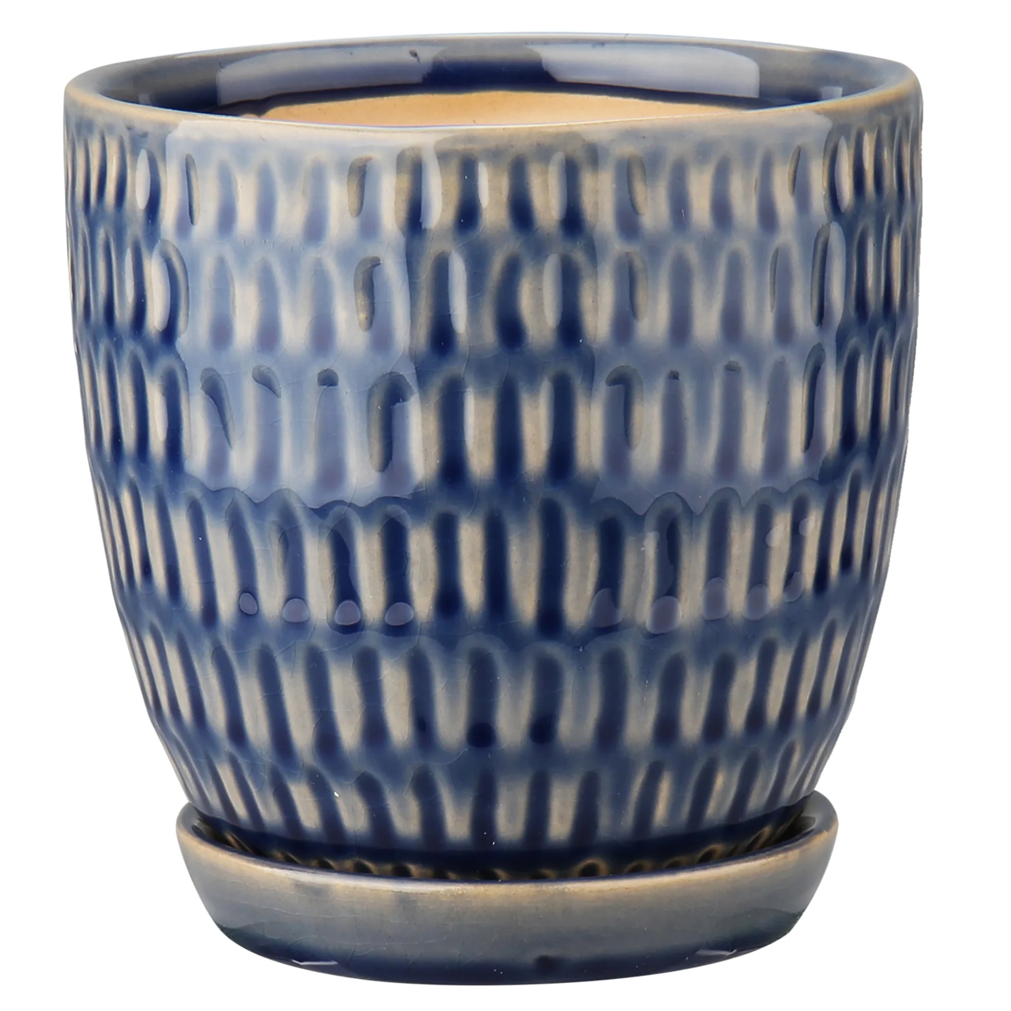 3 Pcs Ceramic Flower Planter Pots 4 Inch with Drainage Hole and Ceramic Tray for Succulents Cactus Indoor Outdoor Garden Home Windowsill Blue