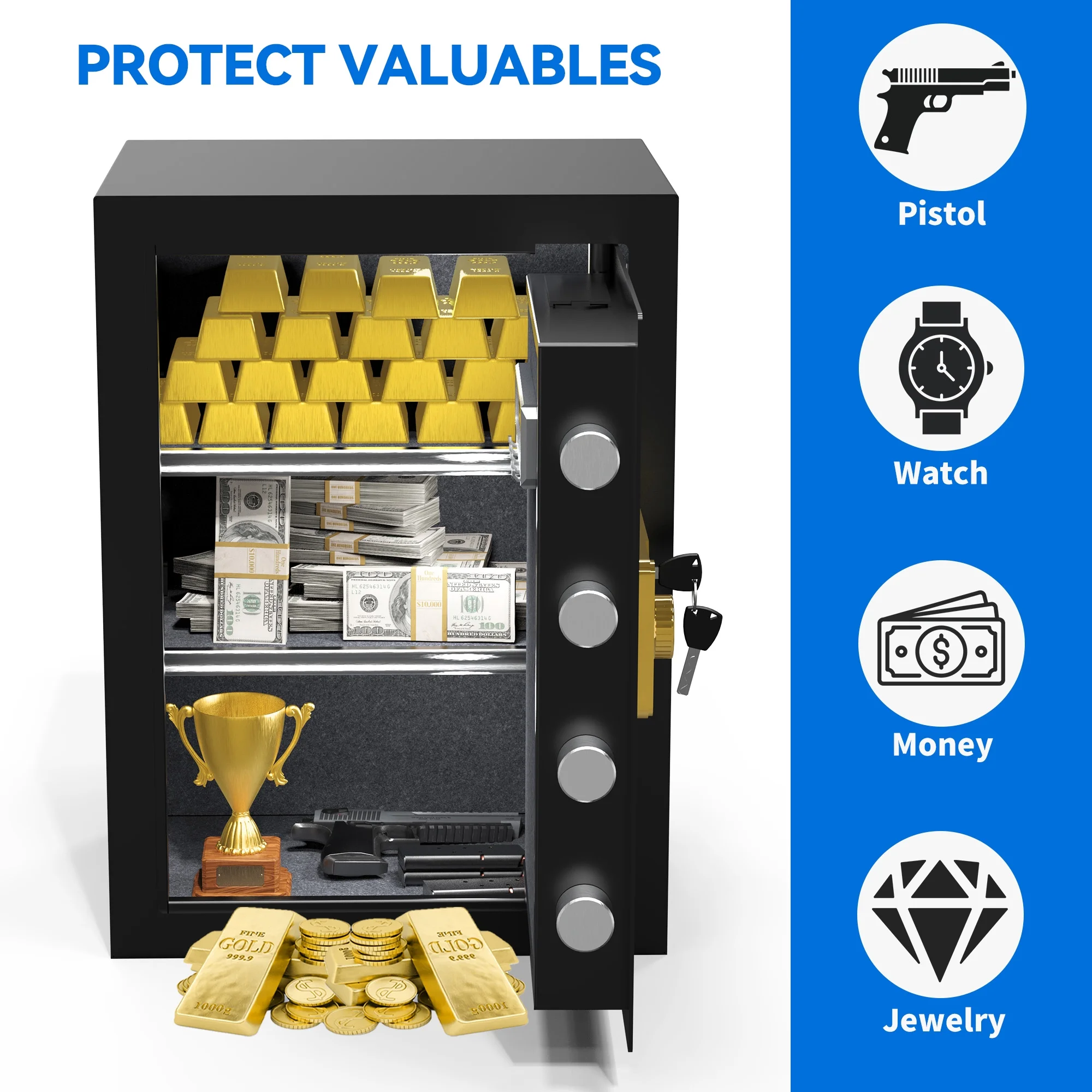 Dextrus Security Safe Box, 2.5 CU.FT Safe Box with Digital Keypad,Fireproof Bag and Adjustable Shelf for Storing Cash, Jewelry, Pistols, Documents in Home & Office & Hotel,15.75