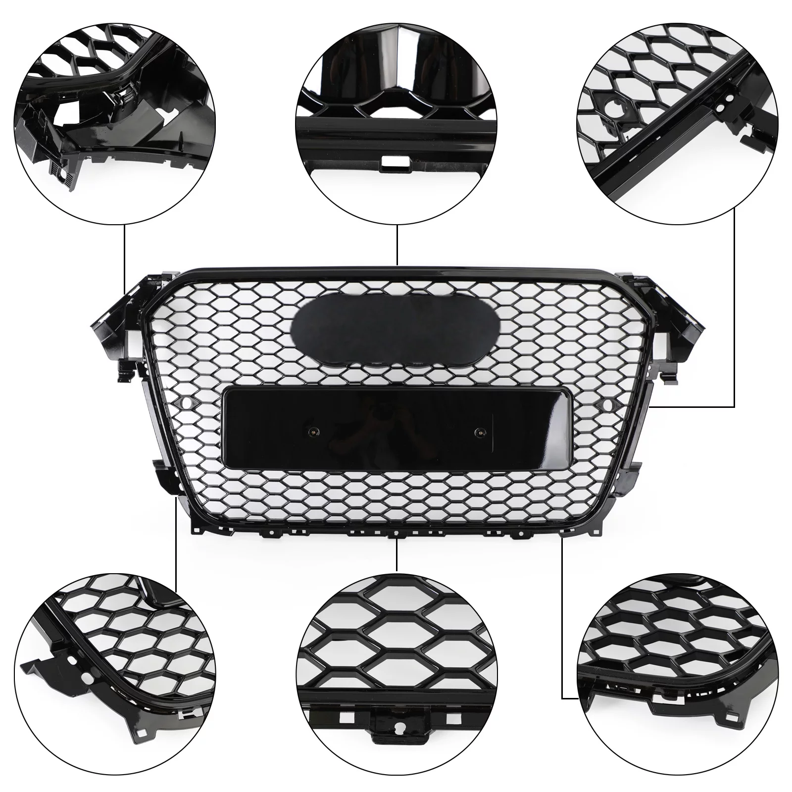 RS4 Style Mesh Front Bumper Grille Grill fit for Audi A4 S4 2013-2016 Gloss Black