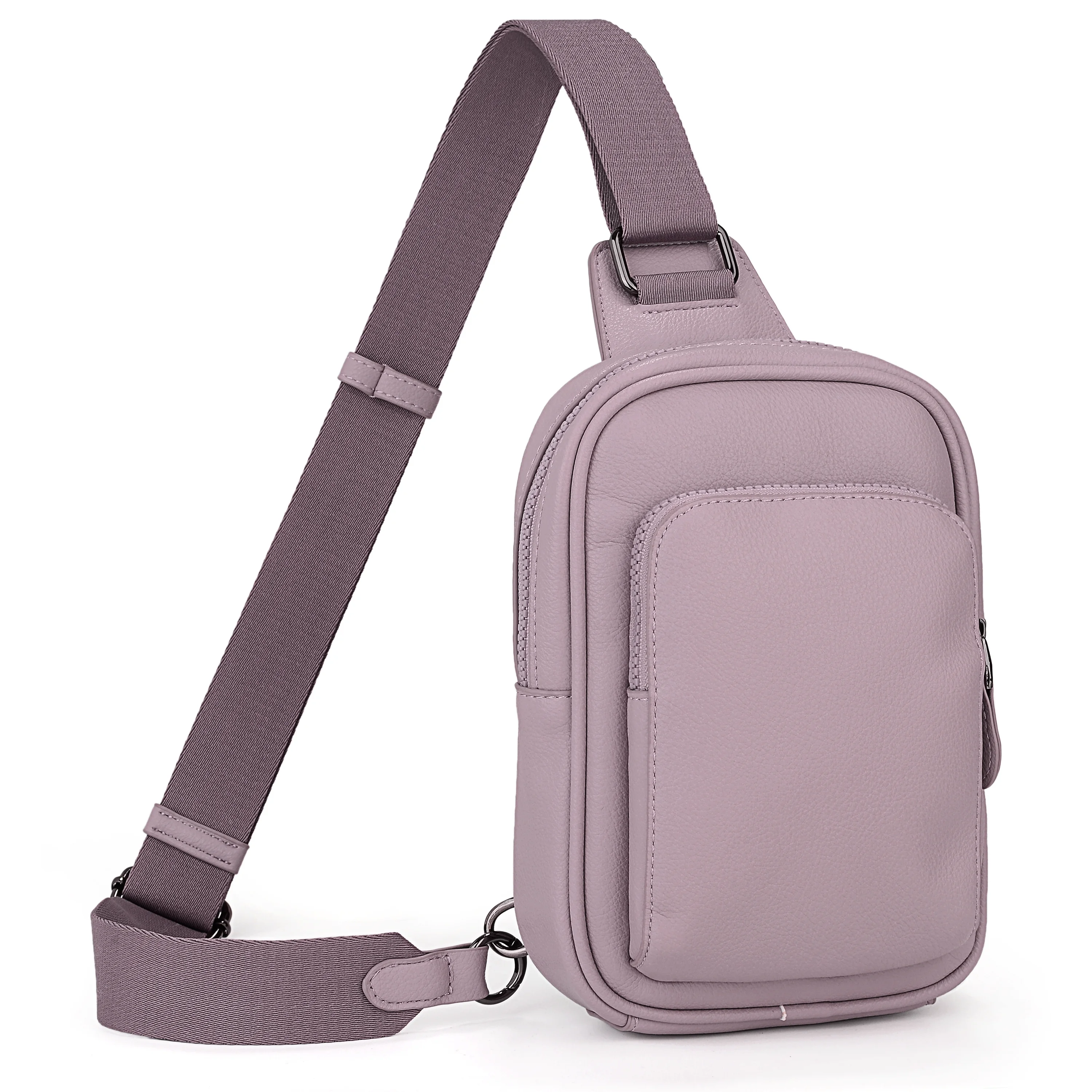 UTO Small Sling Bags for Women PU Leather Crossbody Purse Trendy Chest Bag with Adjustable Shoulder Strap for Travel(Pale Mauve)