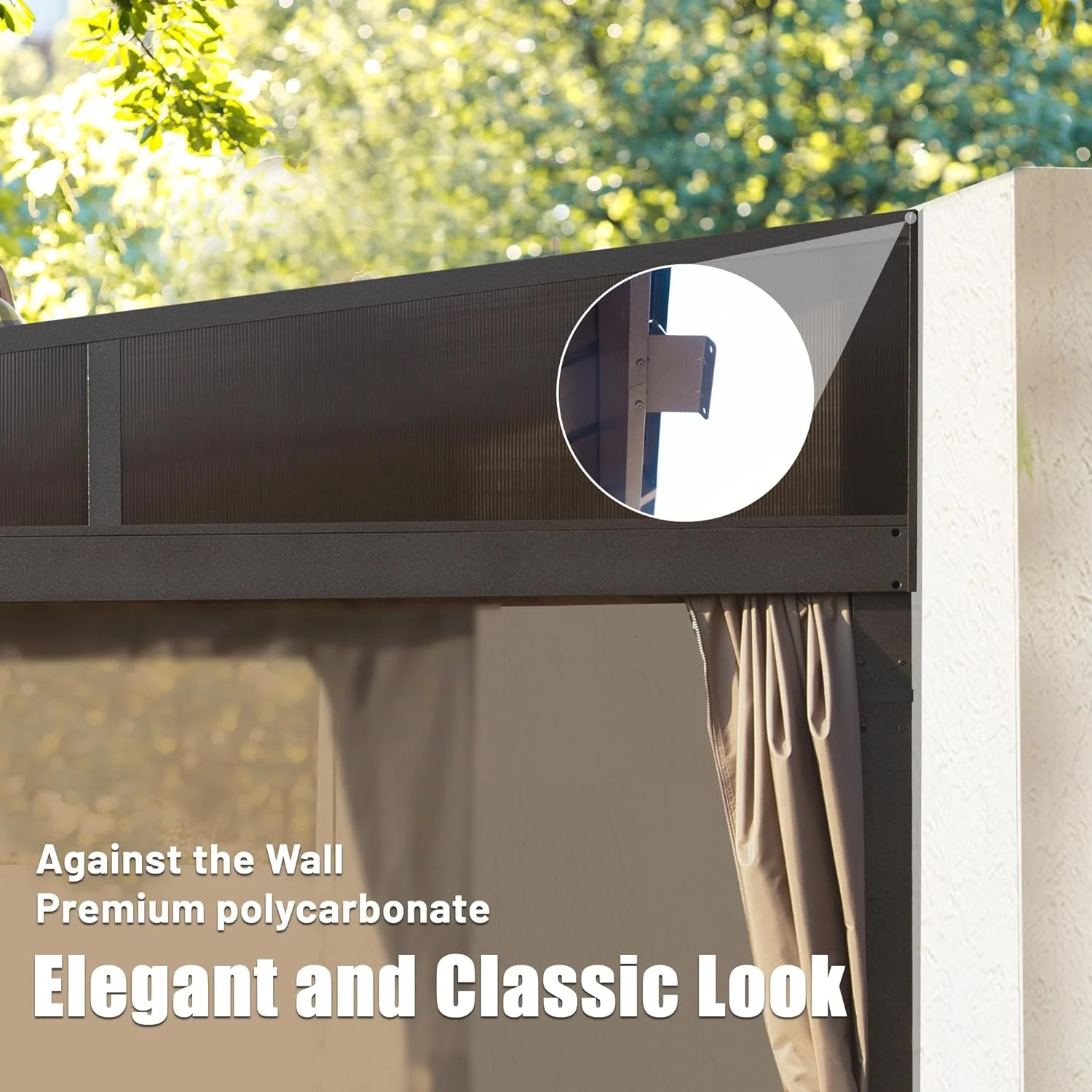 Domi 12x16FT Lean to Gazebo, Outdoor Hardtop Wall Mounted Gazebo with Sloping Galvanized Steel Roof, Durable Aluminum Frame, Netting Curtain for Deck, Porch, Backyard