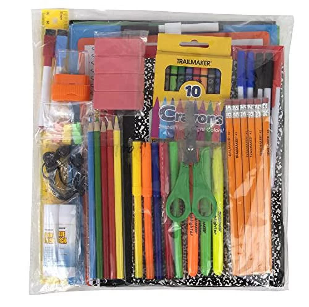 Trailmaker - 60 Piece, K-12  School Supplies Kit for Kids Includes Notebooks, Folders, White Board, and More