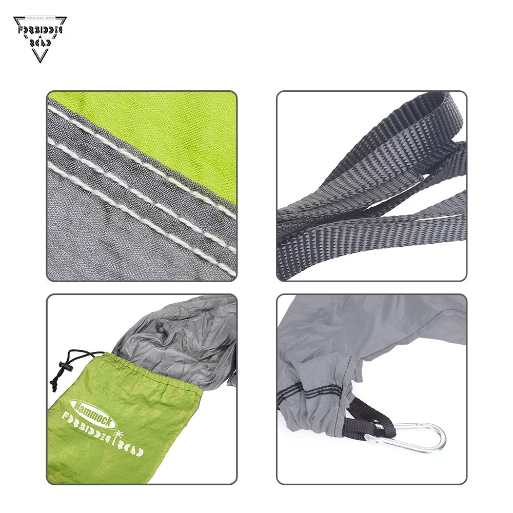 Forbidden Road Hammock Single Double Camping Lightweight Portable Hammock for Outdoor Hiking Travel Backpacking - Nylon Hammock Swing - Support 400lbs（Green & Gray