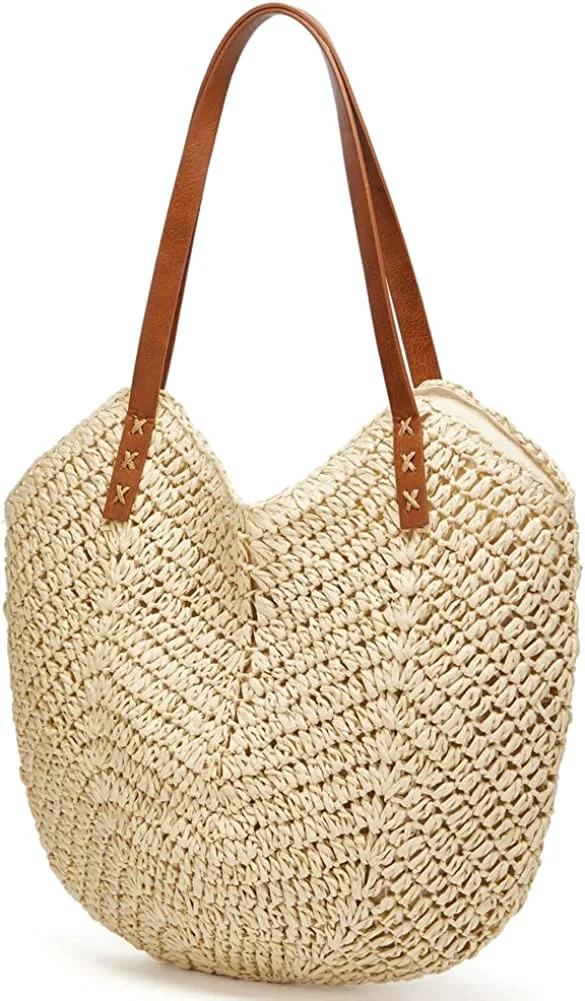 Summer Casual Straw Tote Bag Large Capacity Woman Woven Shoulder Handbag for Summer Beach Vocation