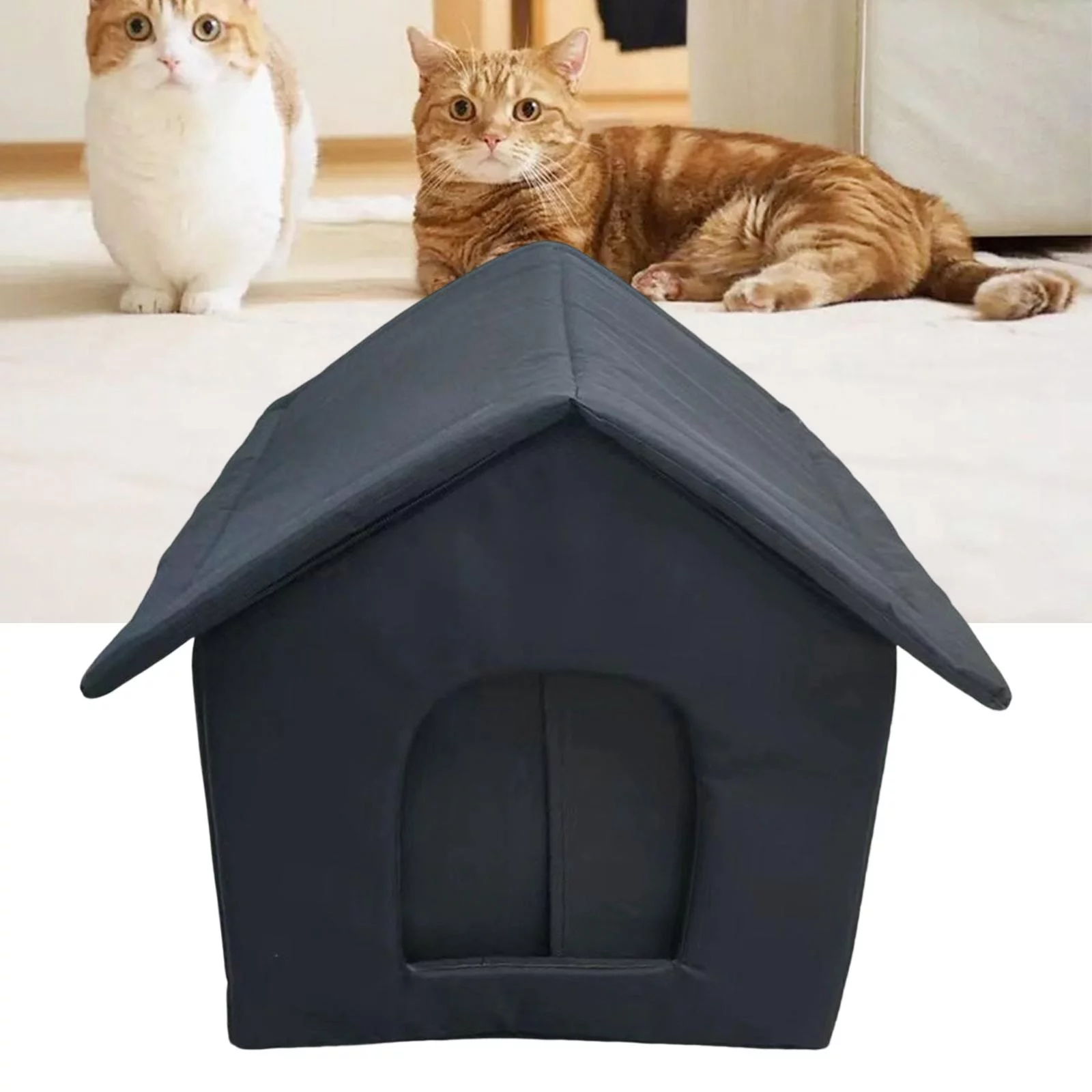 Portable Stray Cats Shelter Waterproof Small Dogs Kennel Puppy Kitten Pet Supplies Tent Furniture Cave Bed Outdoor Feral Cats Warm House 40cmx35cmx40cm