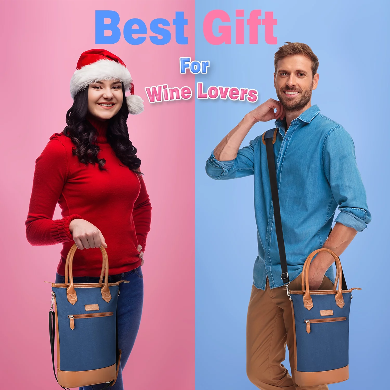 Tirrinia Insulated Wine Carrier Tote - Travel Padded 2 Bottle Wine/ Champagne Cooler Bag with Handle and Adjustable Shoulder Strap, Great Wine Lover Gift, Blue