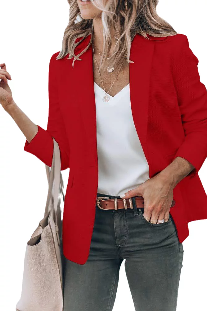 Langwyqu Turn-down Collar Solid Color Women Spring Autumn Work Office Jackets Blazer Coat