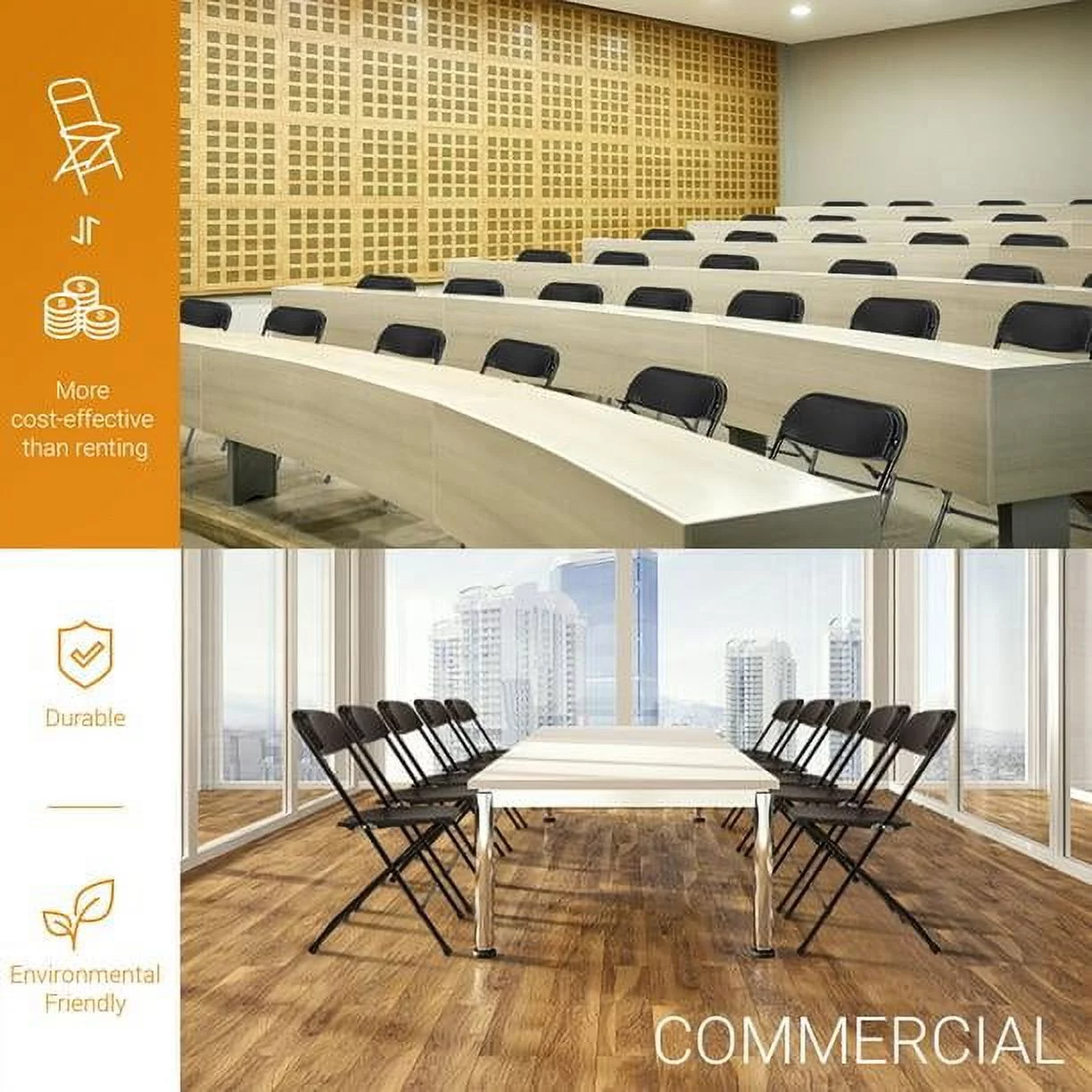 UBesGoo 10 Pack Plastic Folding Chairs Wedding Banquet Seat Party Event Chair for Concert, Music Festival, Holiday, Plastic Dining Chair, Black