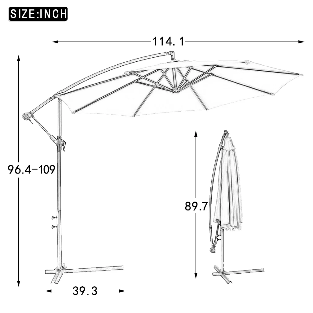 New Tan Patio Umbrella Offset 10' Hanging Umbrella Outdoor Market Umbrella D10
