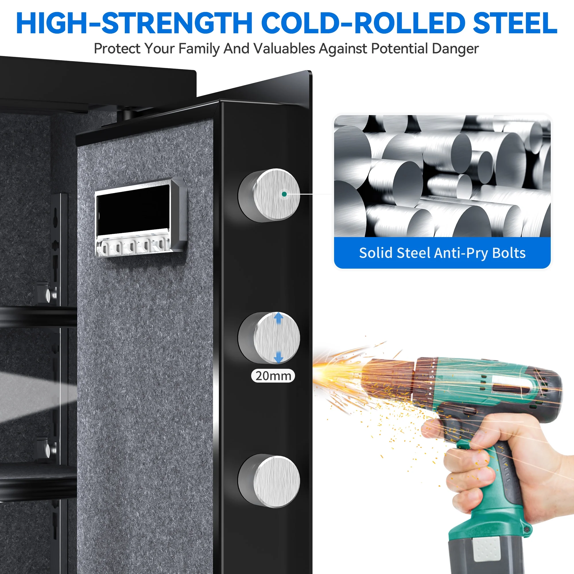 Dextrus Security Safe Box, 2.5 CU.FT Safe Box with Digital Keypad,Fireproof Bag and Adjustable Shelf for Storing Cash, Jewelry, Pistols, Documents in Home & Office & Hotel,15.75