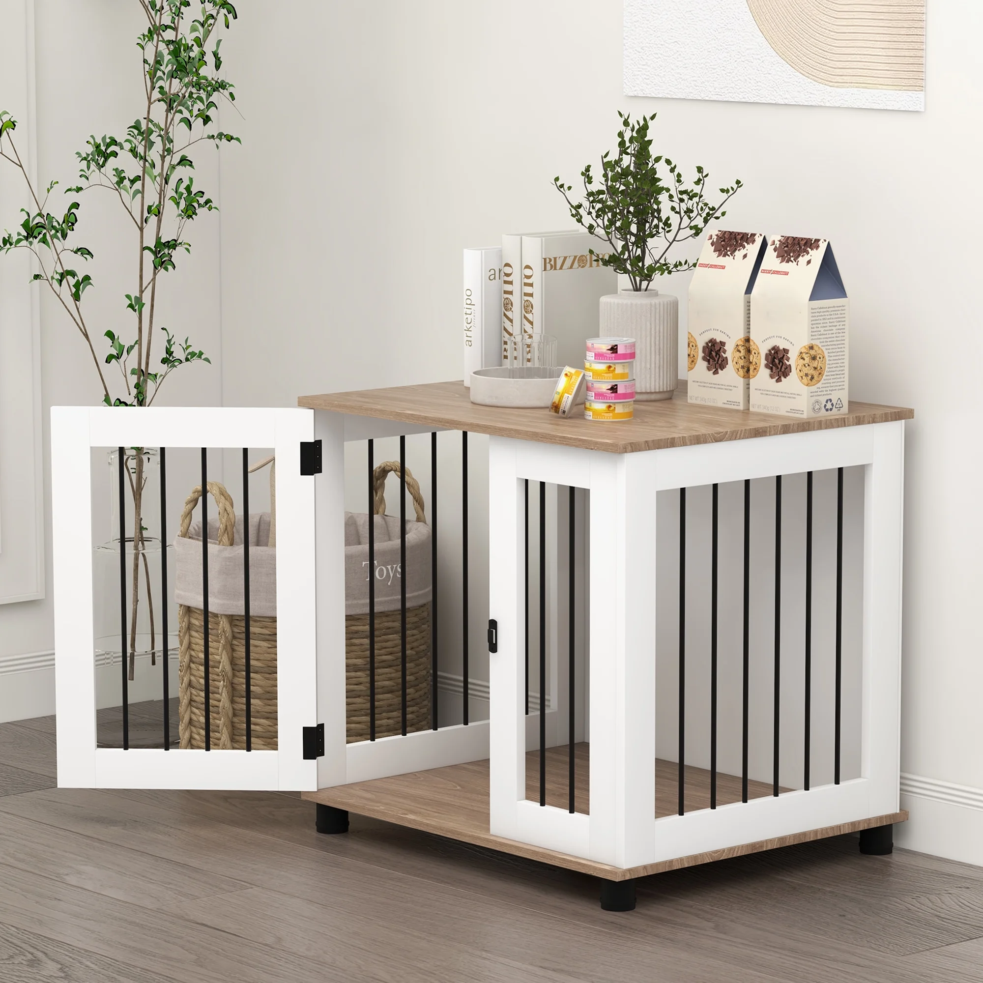 PawHut Dog Crate Furniture, Side or End Table w/ Door for Small Medium Dogs