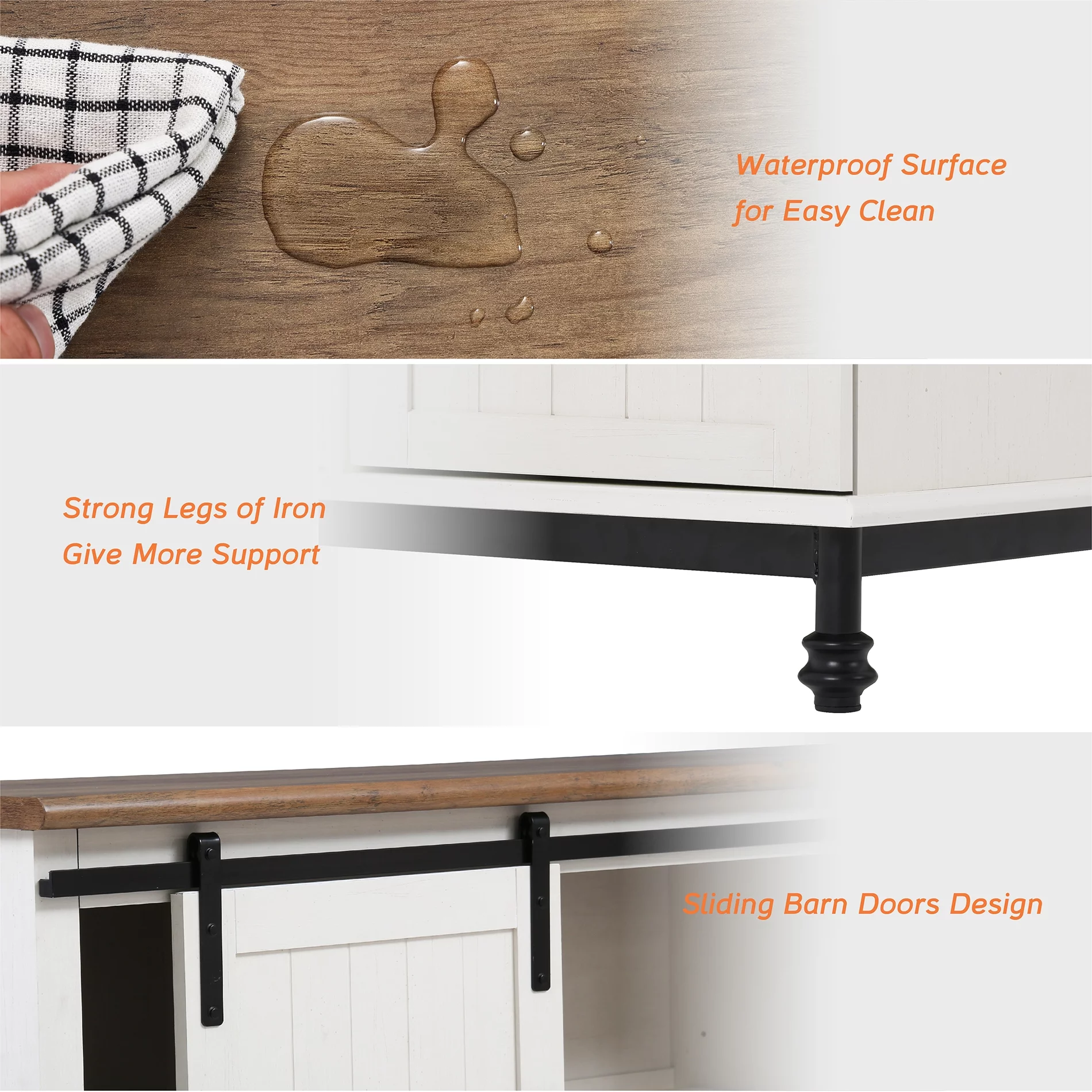 WAMPAT 3 Pieces Living Room Table Sets,1 Farmhouse TV Stand, 1 Coffee Table with Drawer,1 End Table with Charging Station, White/Oak