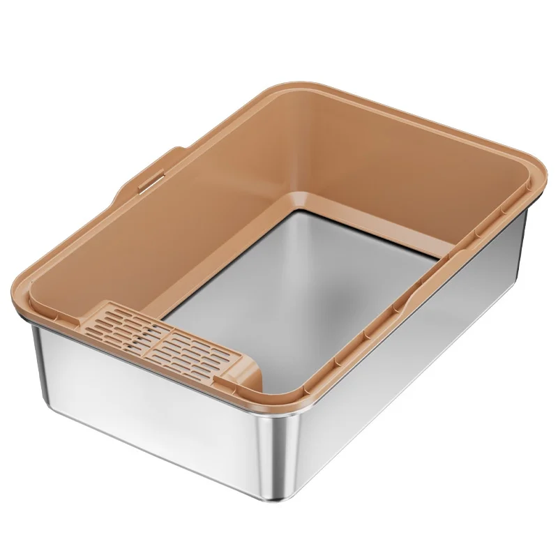 Vagascape Enclosed Stainless Steel Cat Litter Box with Lid, XL Extra Large Litter Box for Big Cats, Metal Litter Box High Sided