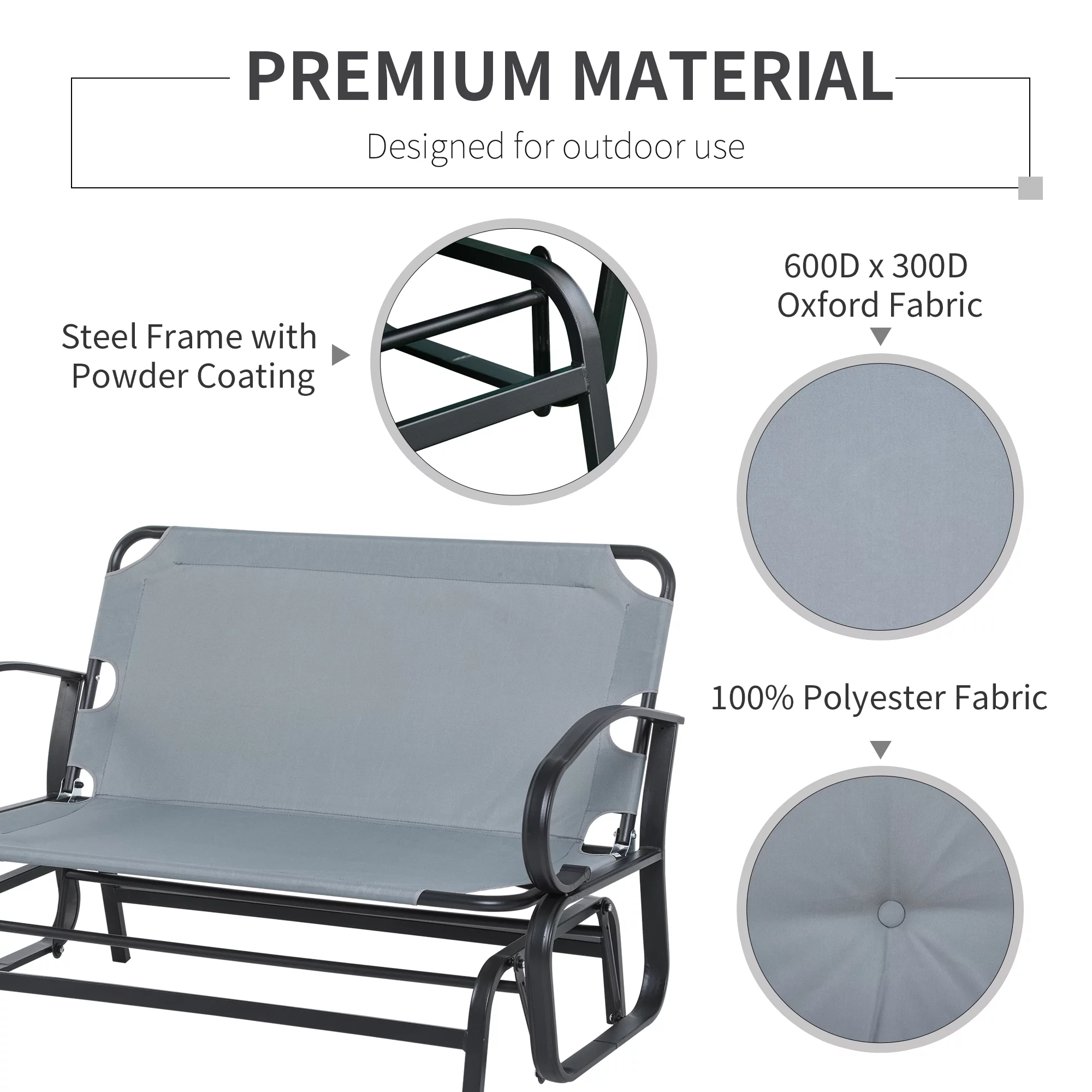 Outsunny Outdoor Garden 2-Person Gliding Chair Patio Glider with Cushions Grey