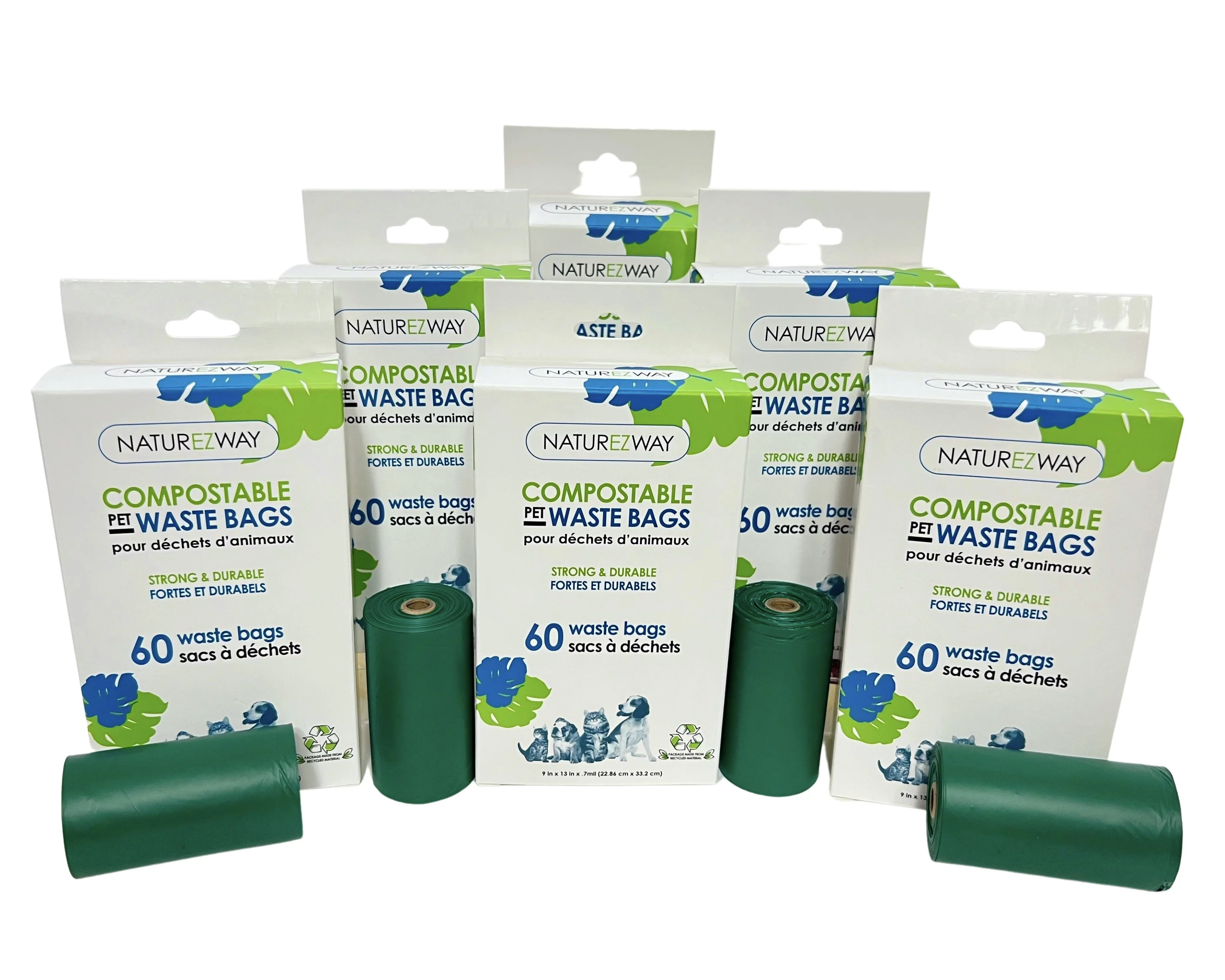 100% Compostable - NatureZway’s 360 Count, 6 Packs of Pet Waste Bags,Unscented, Durable, Leak Proof, Heavy Duty Go Green Keep Your Furry Friend and the Environment Happy 3 lbs
