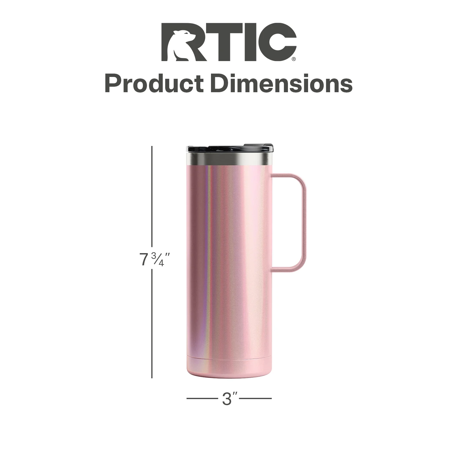 RTIC 20 oz Stainless Steel Insulated Travel Mug, Splash-Proof Lid, Dusty Rose Glitter