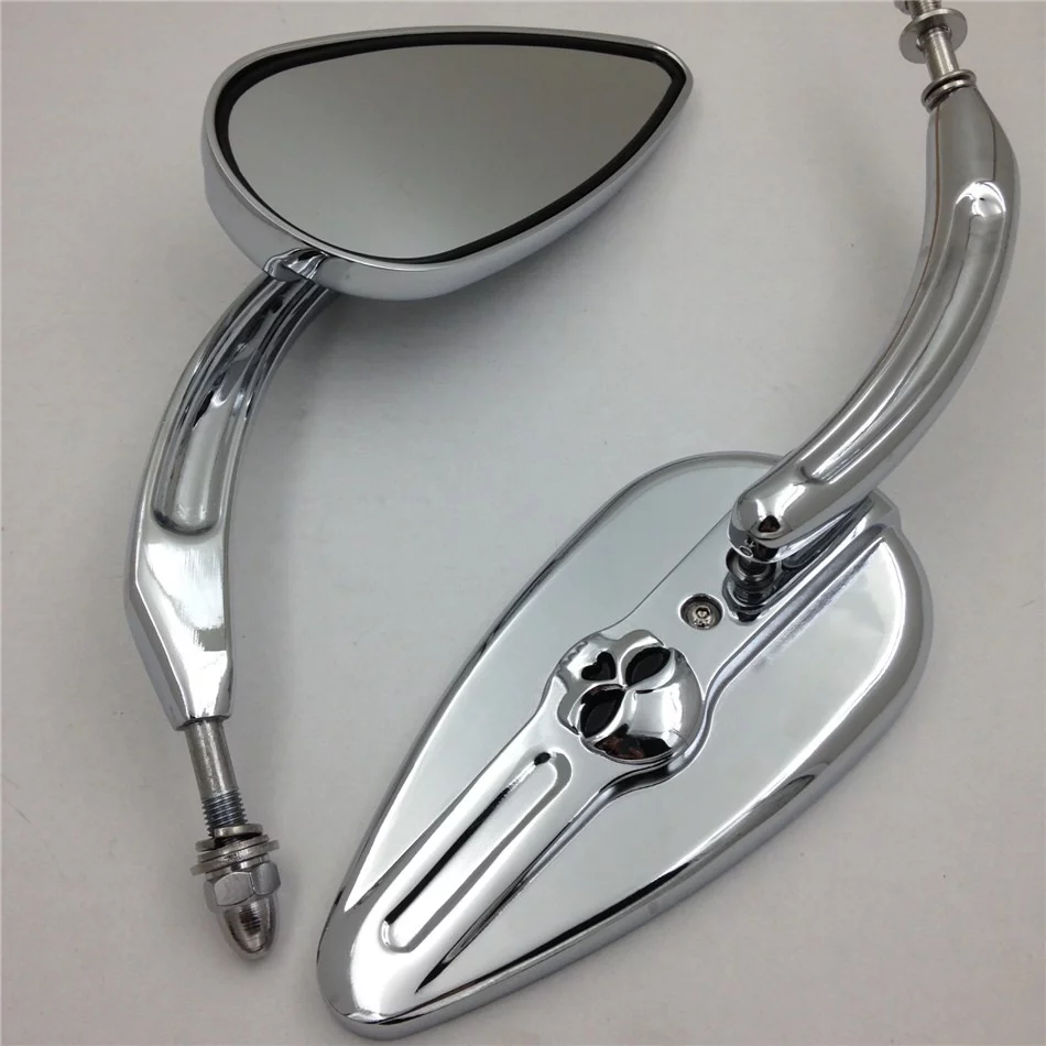 HTT-MOTOR Skull Flame Side Mirrors for 1984-2014 universal to Sportster 883 Custom XL883C most Harley bike chrome