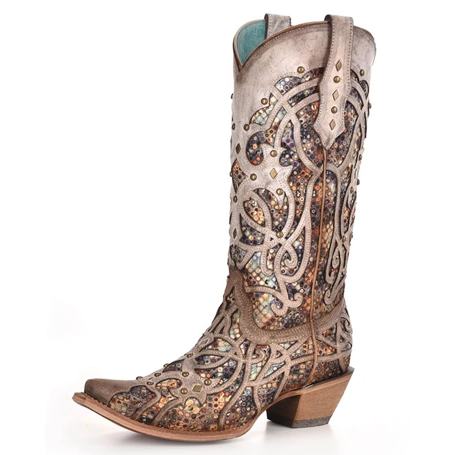 Corral Women's Taupe Inlay Western Boot Snip Toe Taupe 8 M  US