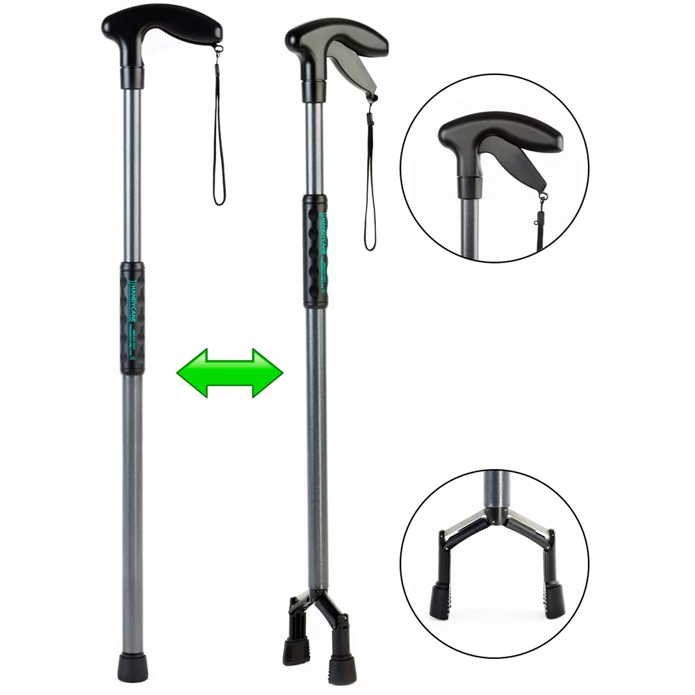 Handy Cane (Small) All-In-One Walking Aid with Built-In Reacher Grabber