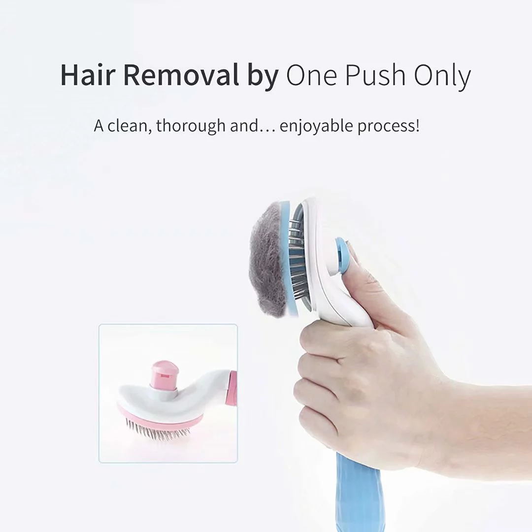 Automatic Pet Hair Removal Comb, Self-Cleaning Slicker Brush for Dogs & Cats- Grooming Shedding Brush for Small, Medium and Large Dogs and Cats- Pet Hair Brush with Soft Grip Handle