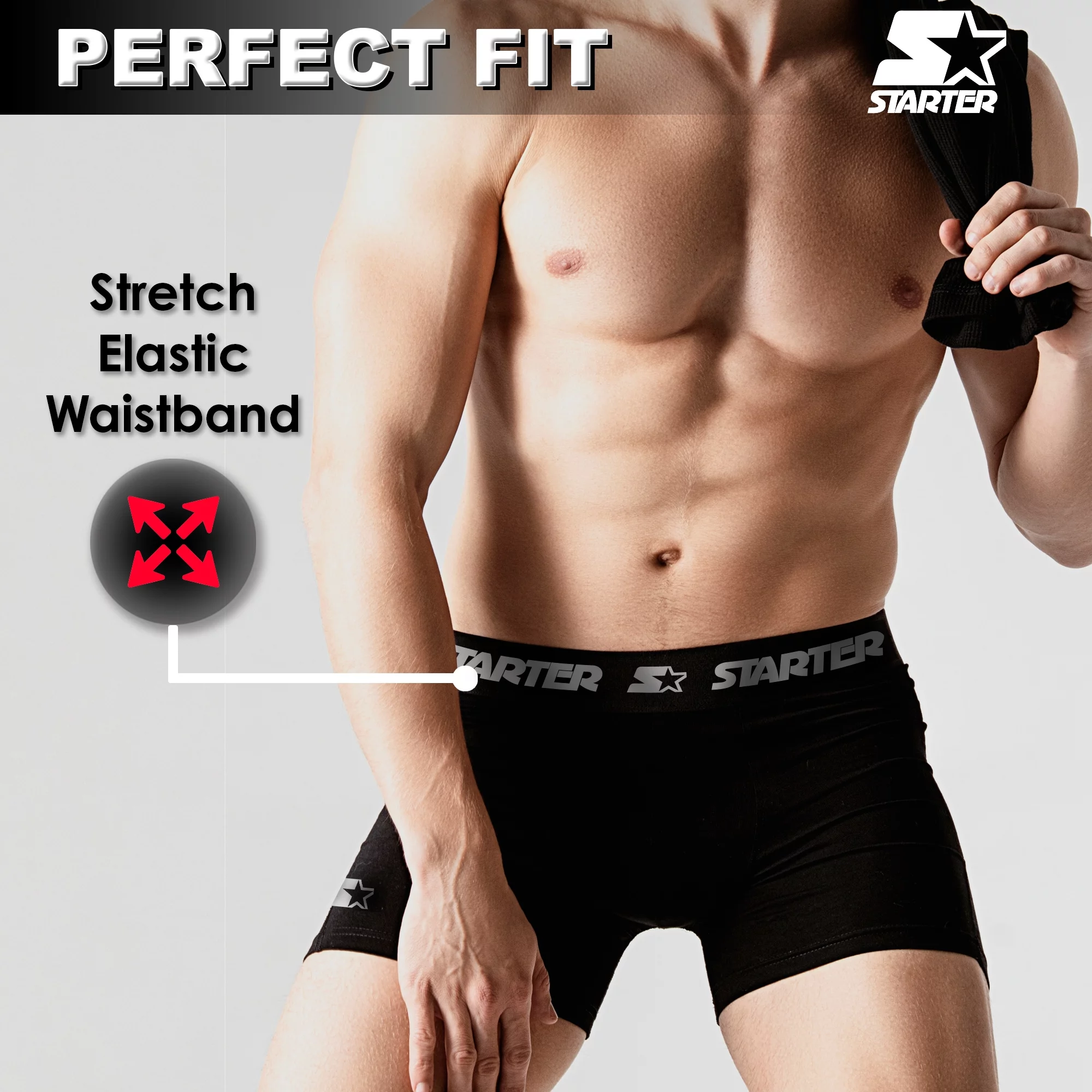 Starter Mens Boxer Briefs Active Performance Breathable Underwear for Men, Black Red Large 6-Pack
