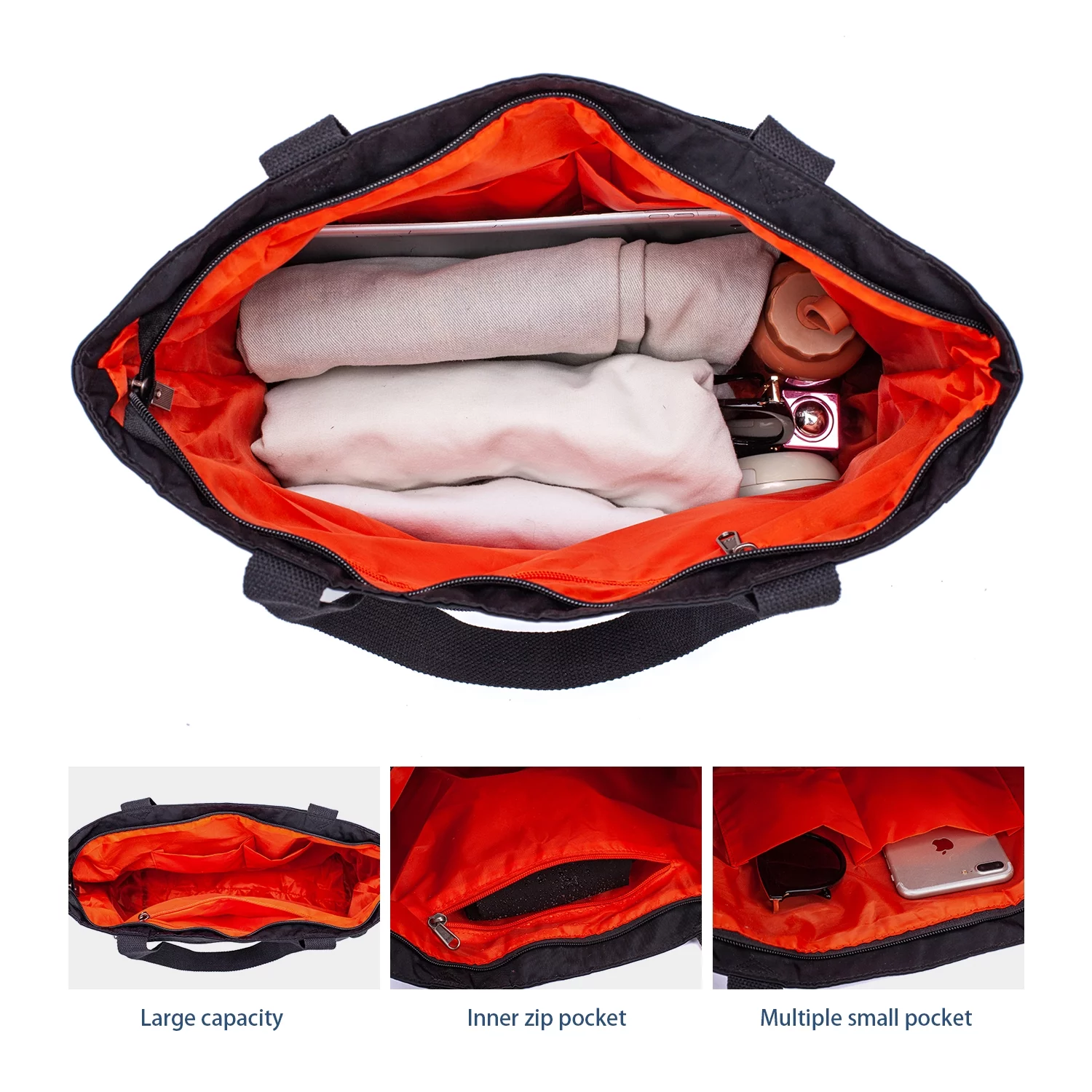 ETidy Large Capacity Foldable Tote Bag With Zipper Waterproof Sandproof Women Beach Bag Handbag Gym Bag Travel Shopping Bag(Palm Leaves)