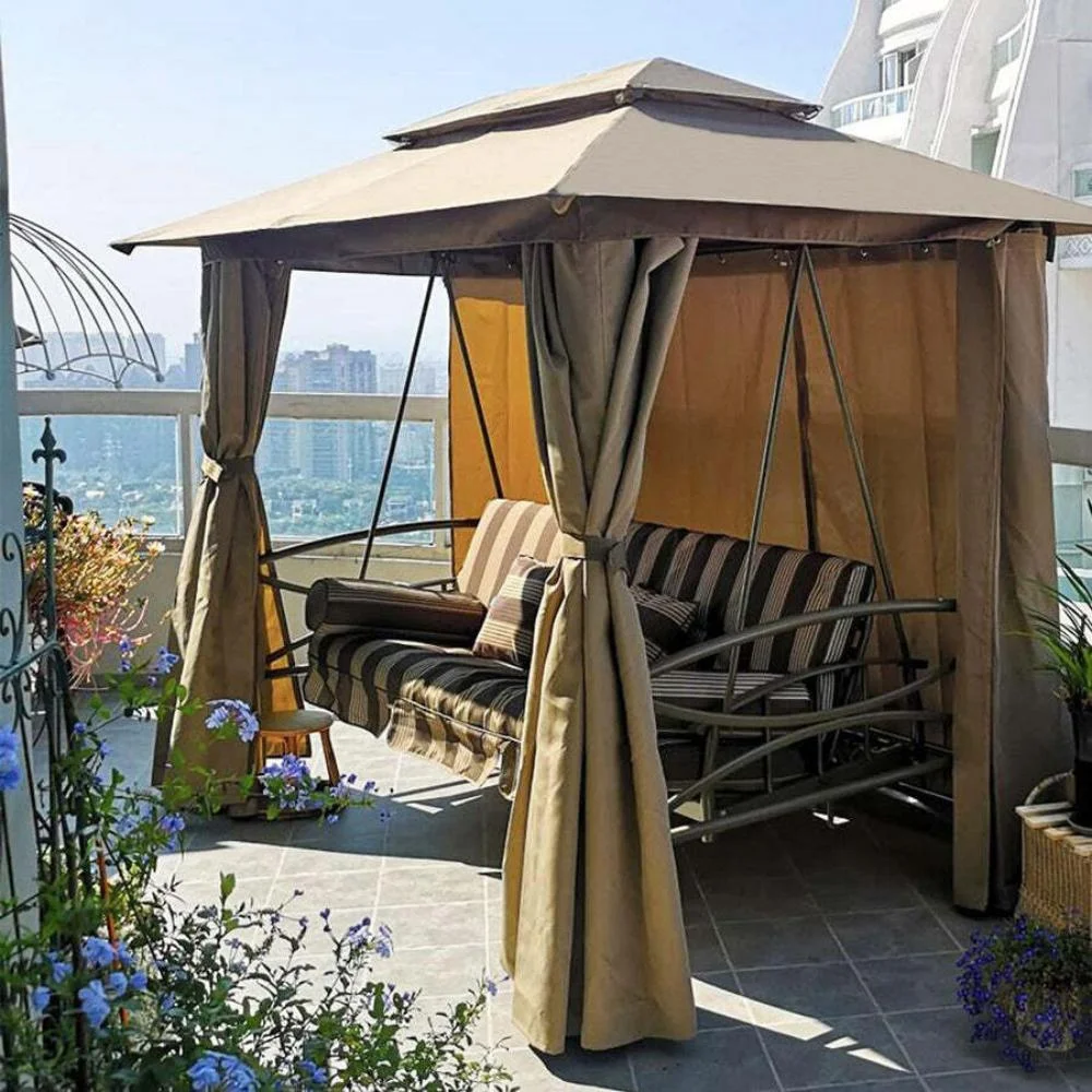 PURPLE LEAF 3 Person Outdoor Patio Porch Tent Swing with Netting & Curtains Swing with Canopy for Adults