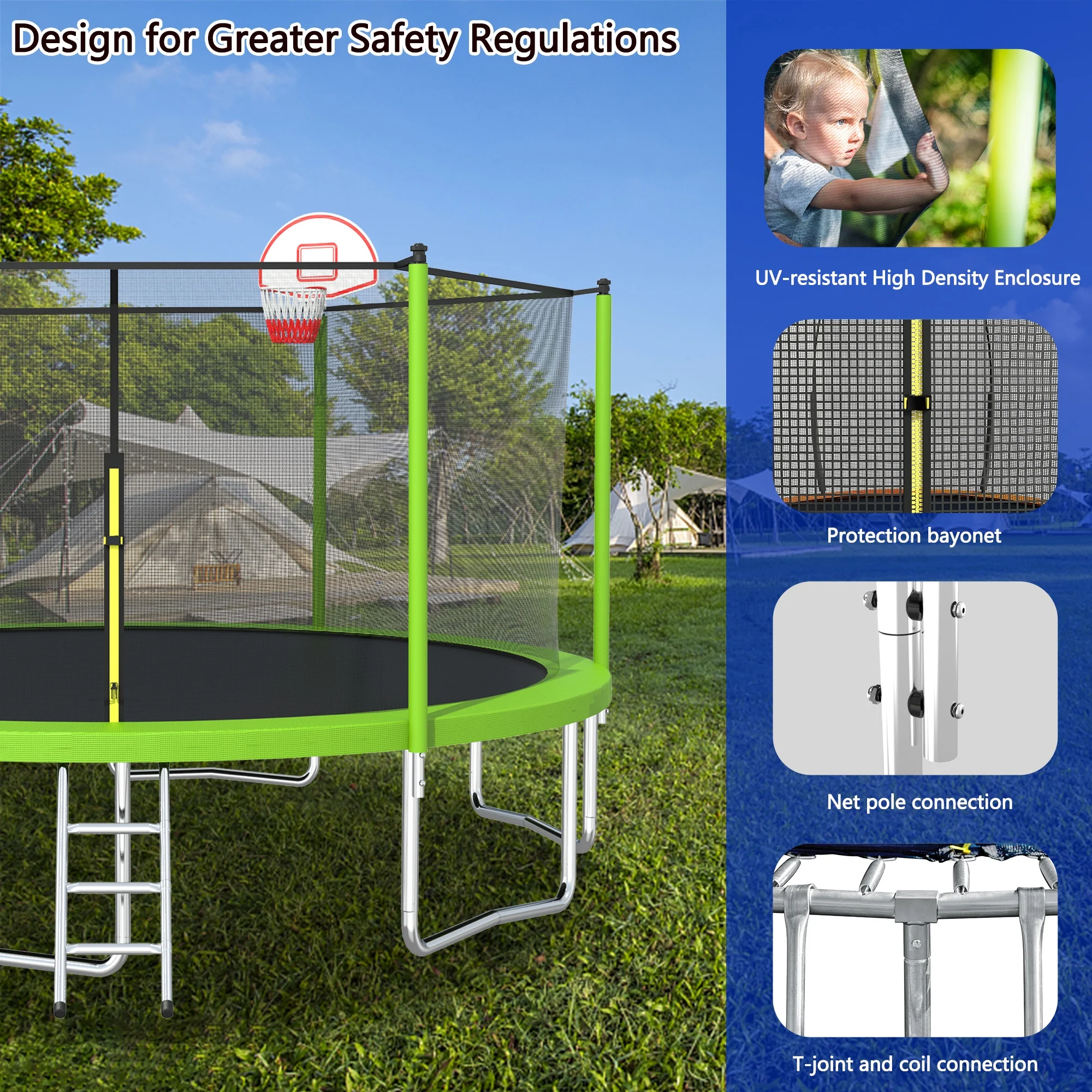 EUROCO 1300LB 15FT Trampoline for Adults and Kids, Trampoline with Enclosure ,Ladder,Basketball Hoop,Heavy Duty Recreational Trampoline Capacity for 7-8 Kids