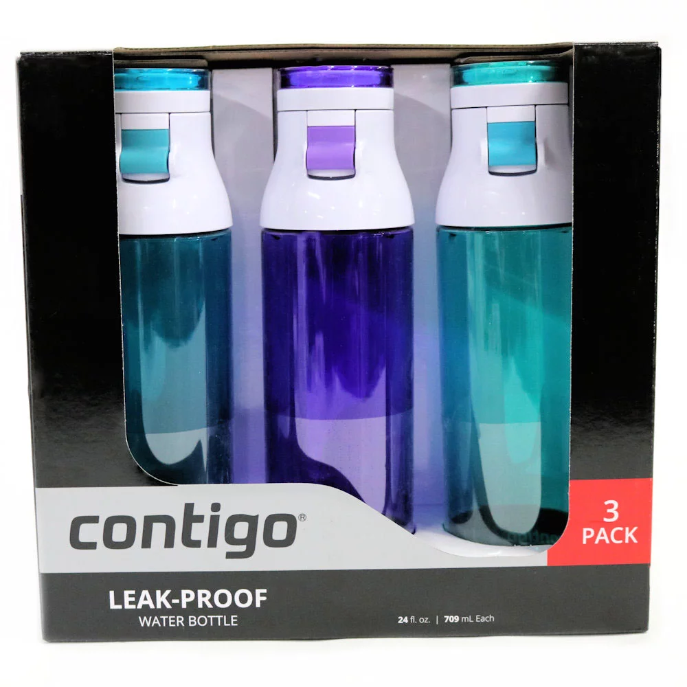 Contigo Jackson Water Bottles, 24oz, Vibrant Lilac/Turquoise Gem/Scuba, 3-Pack