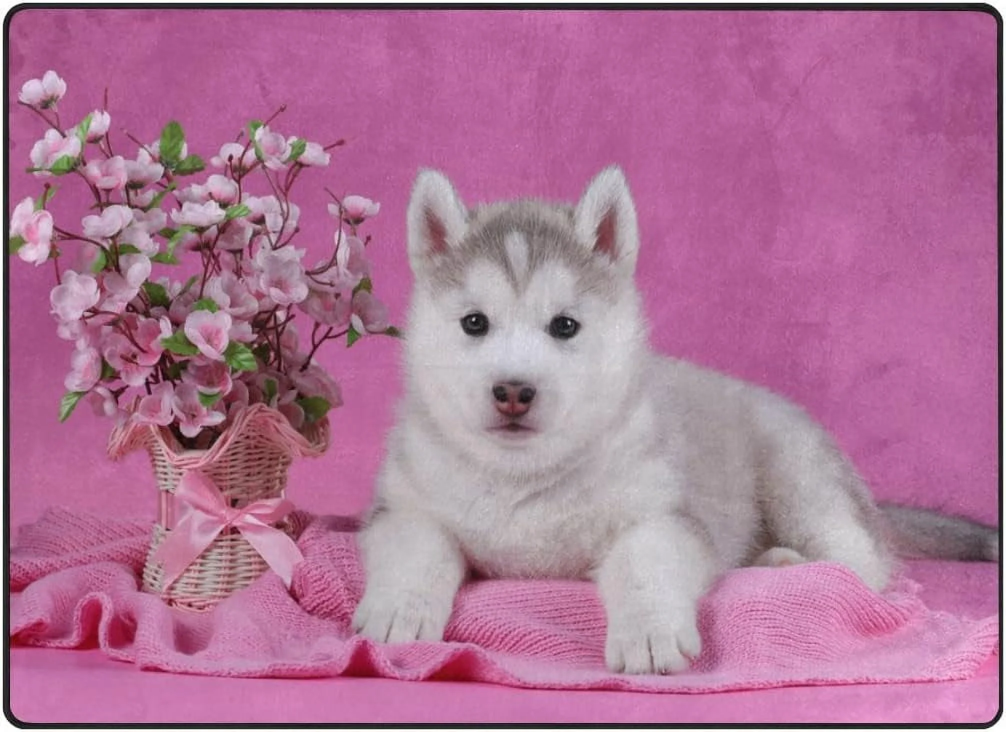 Dreamtimes Cute Siberian Husky Puppy with Flower Lightweight Carpet Mats, 6'8
