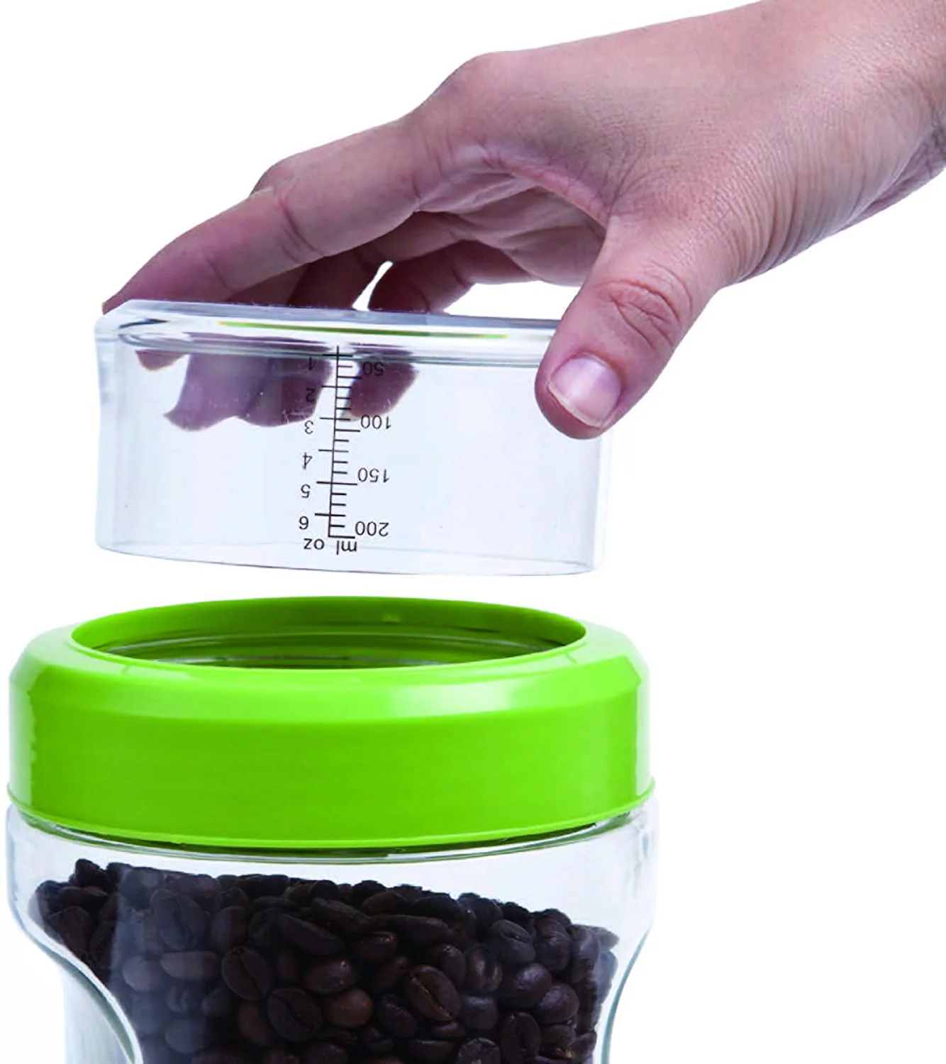 Elemental Kitchen Glass Jar Food Storage Container Set w/ Stainless Steel Measuring Cup Lids - 3 Piece Set