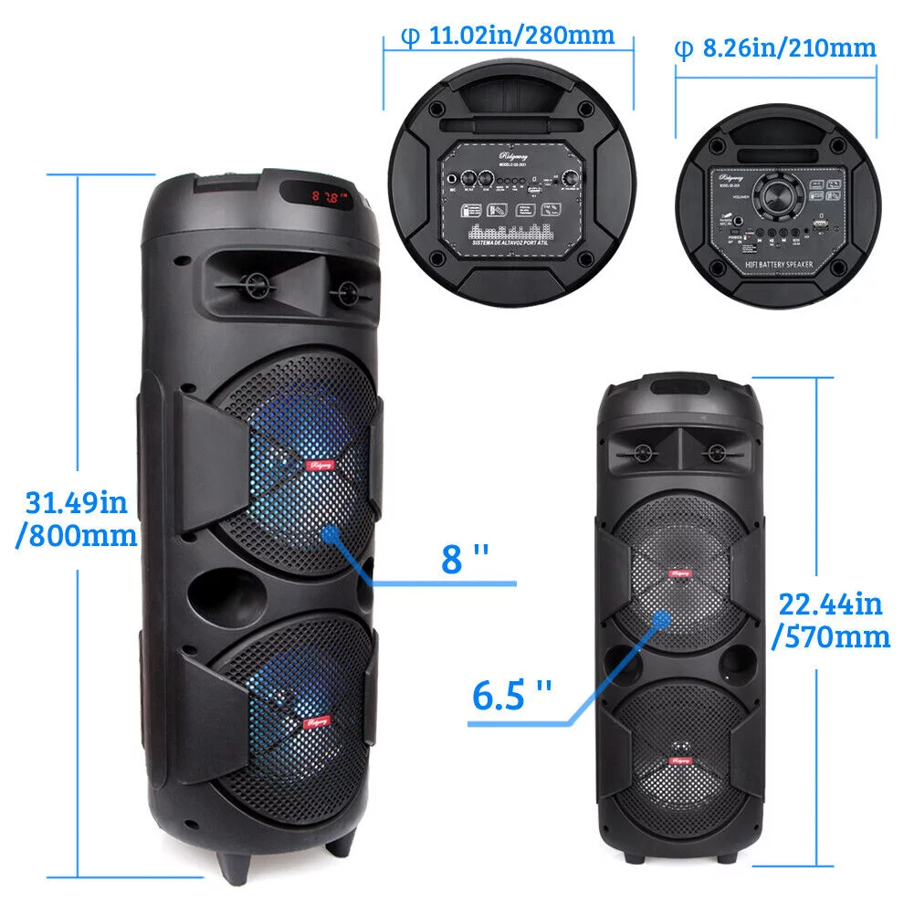 BEYGO Portable Party Speaker with Double Subwoofer Heavy Bass,Bluetooth 5.0 Wireless Outdoor Speaker with Mic,Stereo Sound, for Home,Party,Travel,Support FM Radio,Black