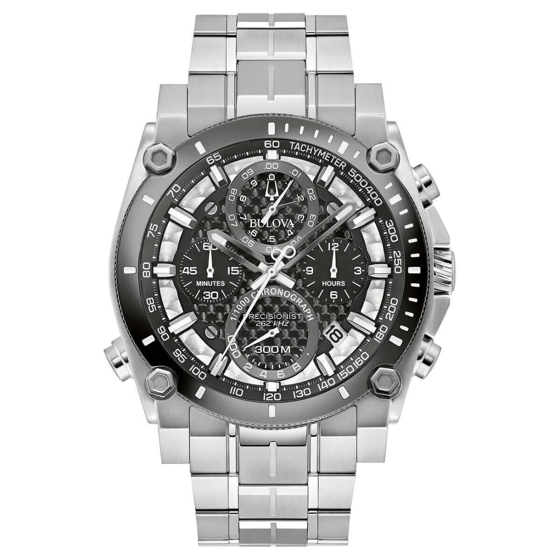 Bulova Mens Precisionist Carbon Fiber Dial Stainless Steel Watch 98B405