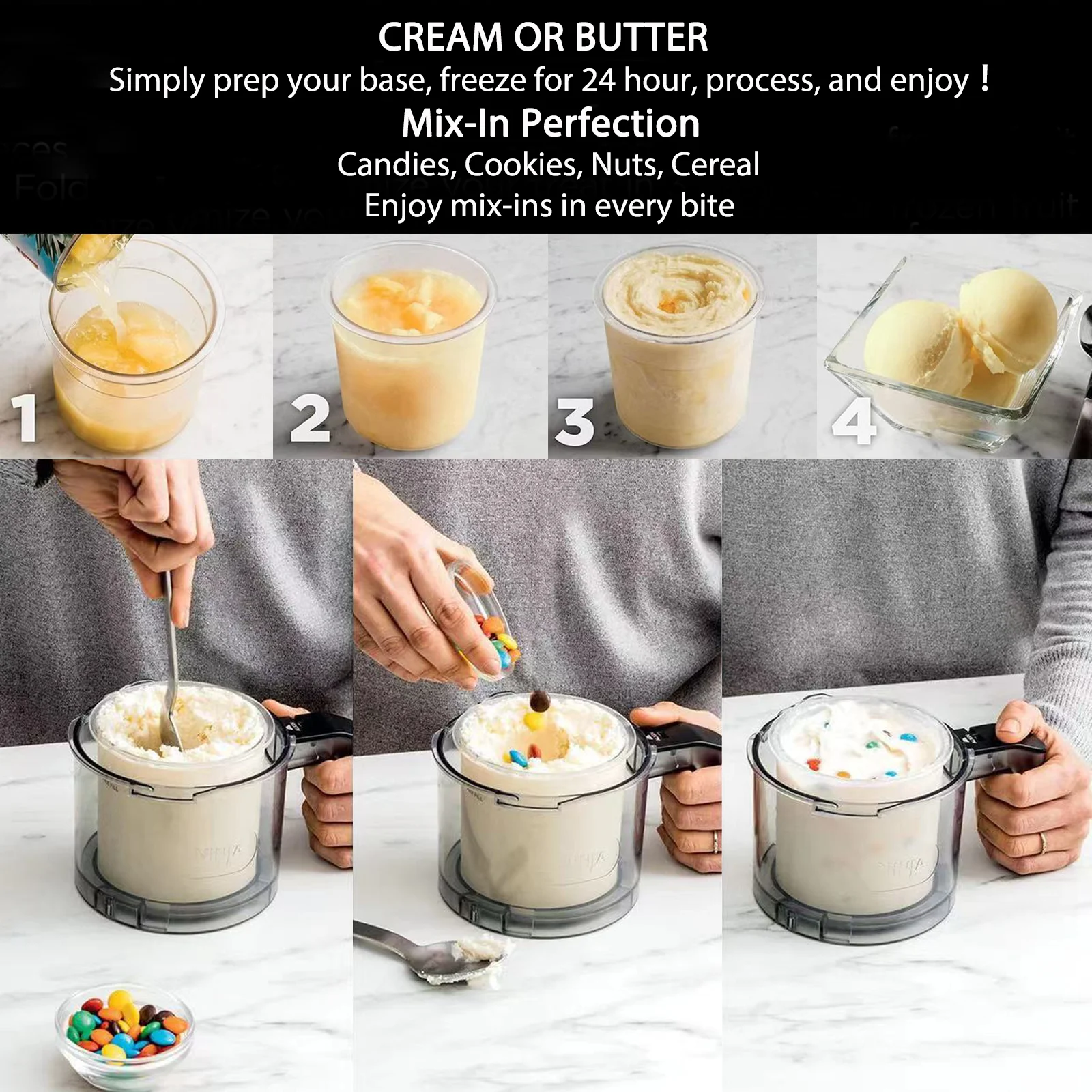 Containers Replacement for Ninja Creami Pints and Lids - 4 Pack, 24oz Cups Compatible with Ninja NC501 NC500 Creami Deluxe Ice Cream Makers - Airtight Anti-slip BPA-Free Dishwasher Safe