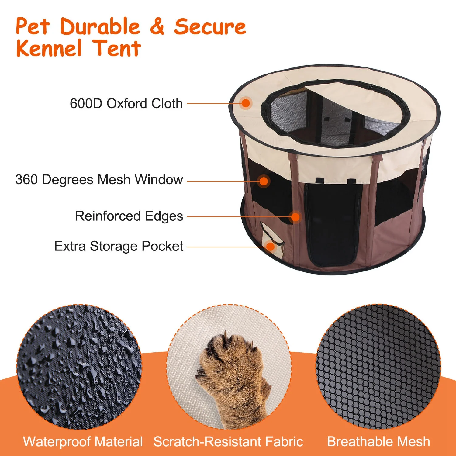 Foldable Dog Playpen iMounTEK Pet Playpen Tent with Carry Bag Waterproof Breathable Detachable Upper Cover for Dog Cat Rabbit Indoor Outdoor Brown S
