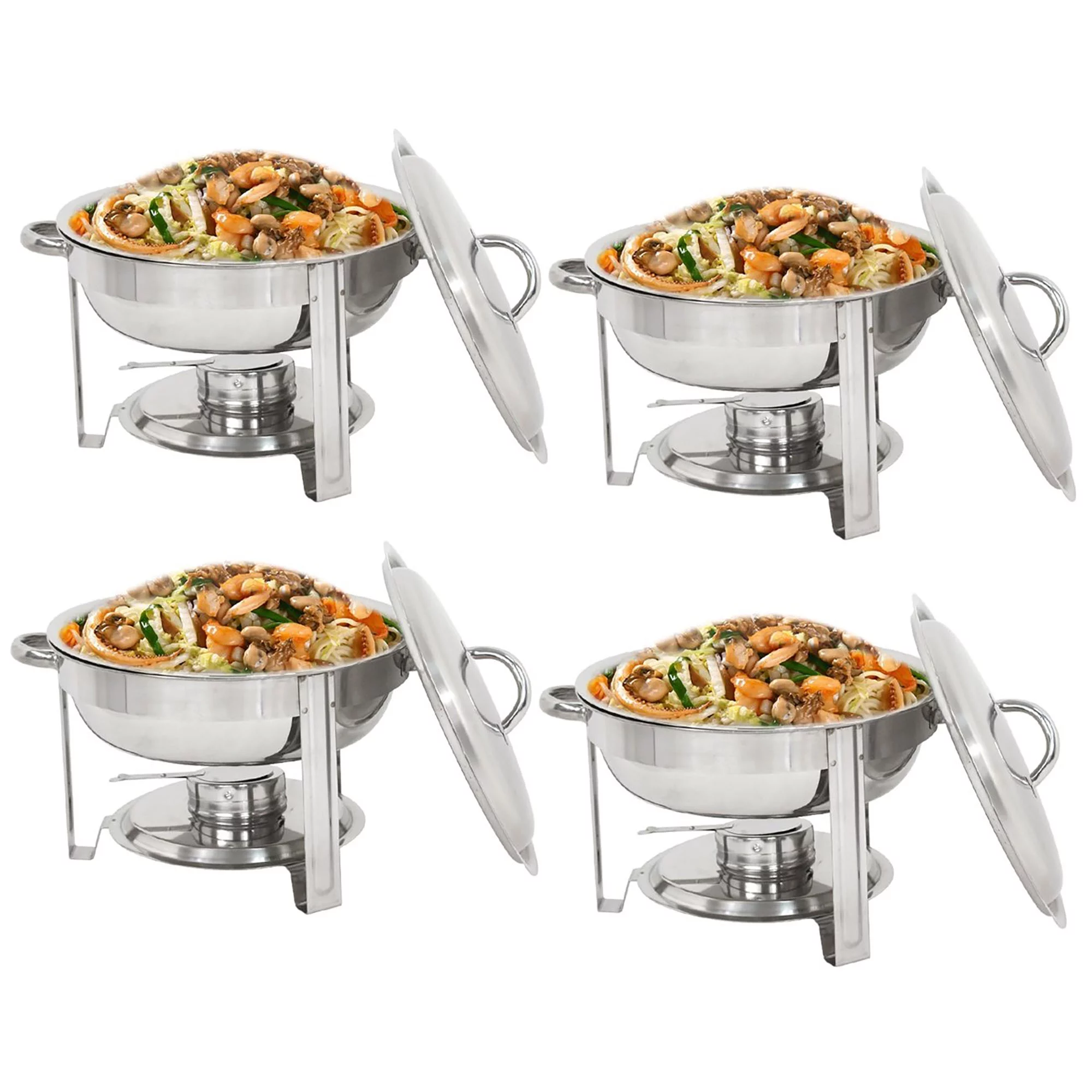 ZENSTYLE 5 Quart Round Shape Chafing Dishes - Stainless Steel Durable Buffet Serving Chafer Easy Clean Keeping Temperature W/ Fuel Holder(Set of 4)