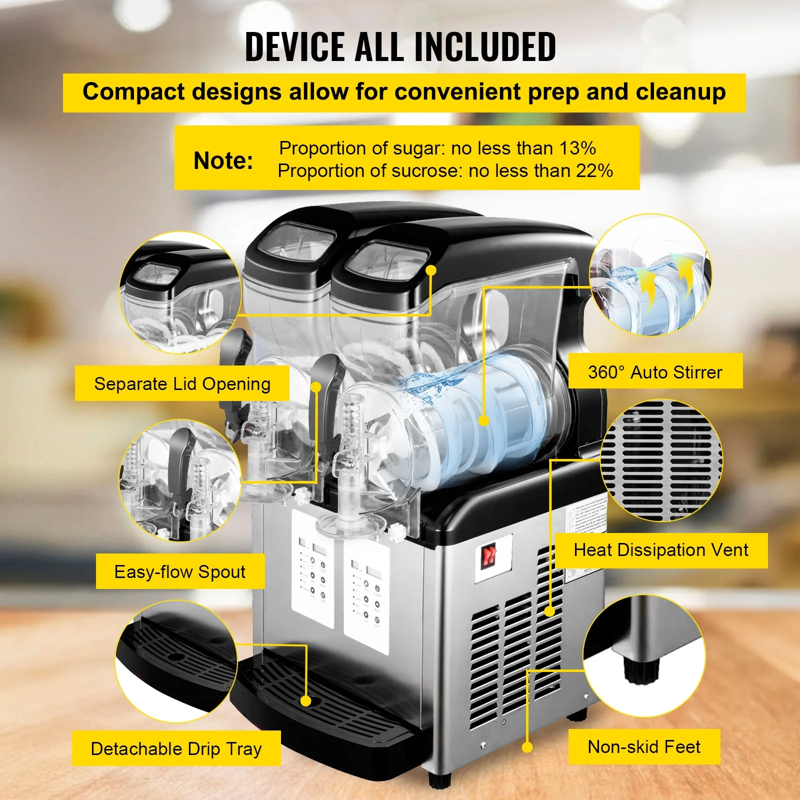 BENTISM Commercial Slushy Machine, 2 x 10 L Commercial Margarita Machine, 900W Black  Frozen Drink Maker, Temperature Slush 24.8°F to 28.4°F Slushie Machine, Black