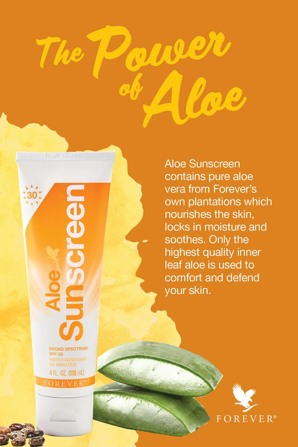 Forever Living 4oz Aloe Sunscreen SPF 30 Protection from UVA/UVB & Power of Aloe Vera Gel