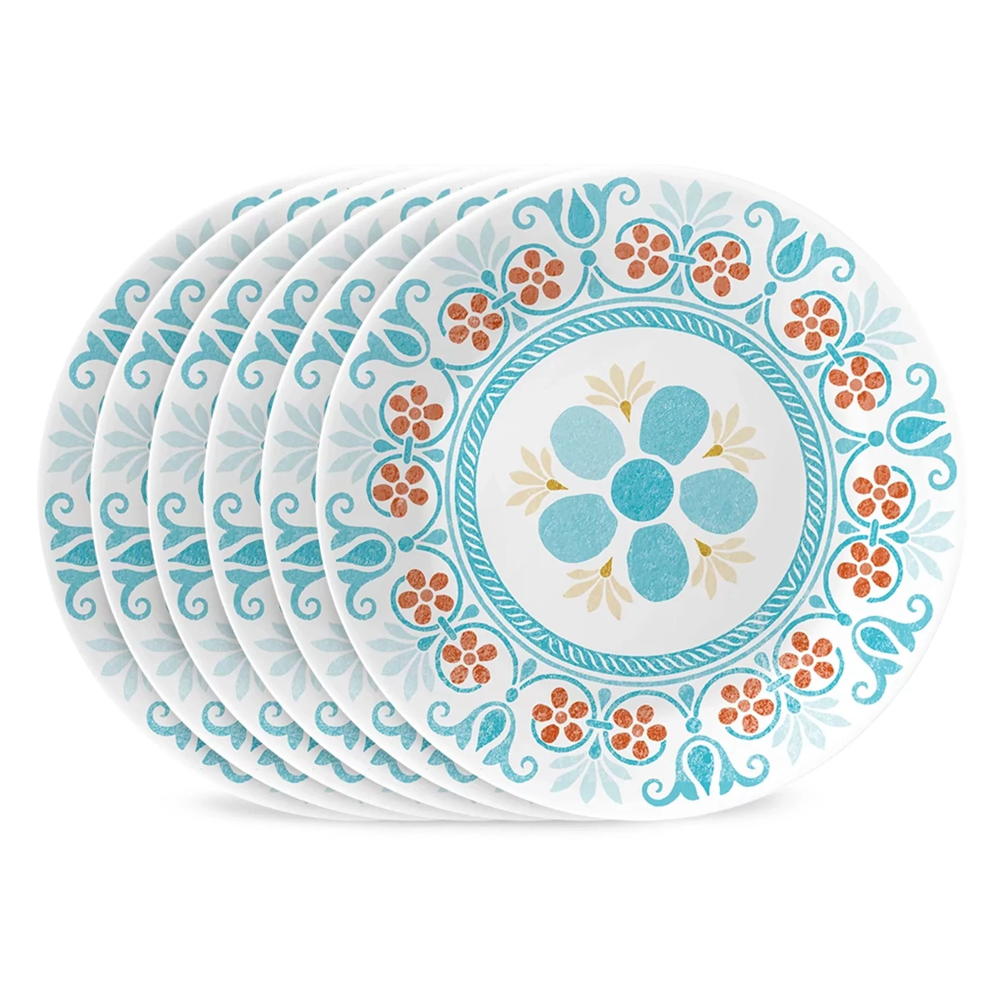 Corelle Terracotta Dreams 6-Piece Set of 6.75-Inch Appetizer Plates Set, Assorted Color Plates