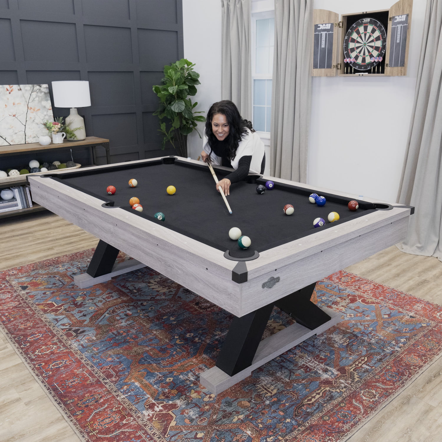 American Legend Kirkwood 90” Billiard Table with Rustic Finish, K-Shaped Legs and Black Cloth