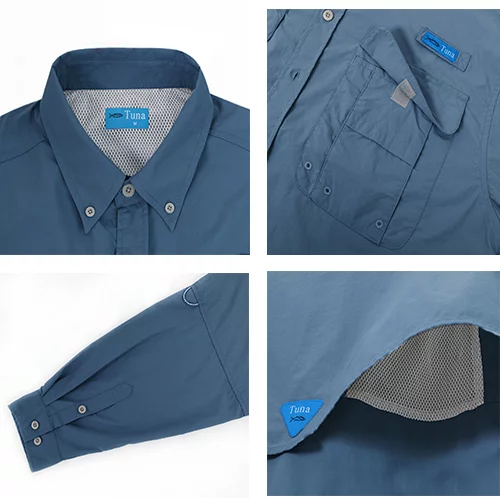 Tuna Men's Fishing Long Sleeve Button Down UPF 50+ Sun Protection Soild Waterproof Fast Dry Shirts (Navy 5# 4XL)