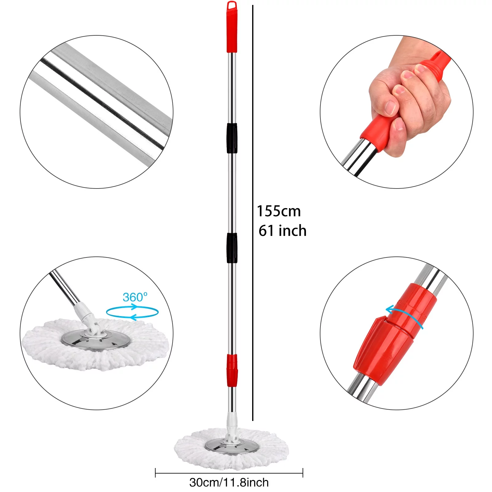 Mop Bucket with Wringer Set, 360 Spinning Mop Bucket Systerm for Floor Cleaning with 3 Microfiber Mop Head for Office and Home Use, Black (Mop Bucket 20QT)