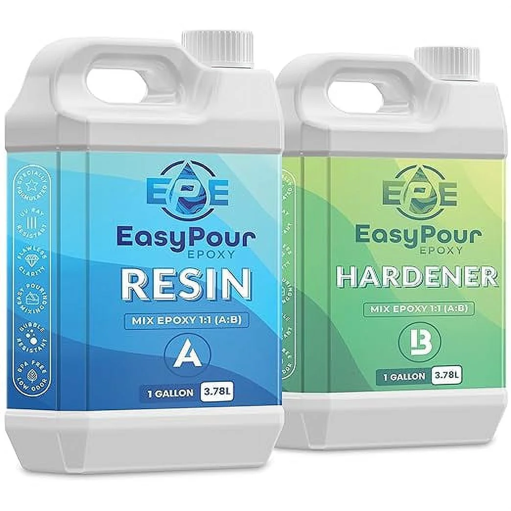 EPE EasyPour Epoxy 2 Gallon Kit - Crystal Clear High Gloss Resin and Hardener, 2 Mixing Cups, Silicone Spatula, Plastic Spreader - Wood Tabletops, Epoxy Countertop Resin, Epoxy Casting and Art Work