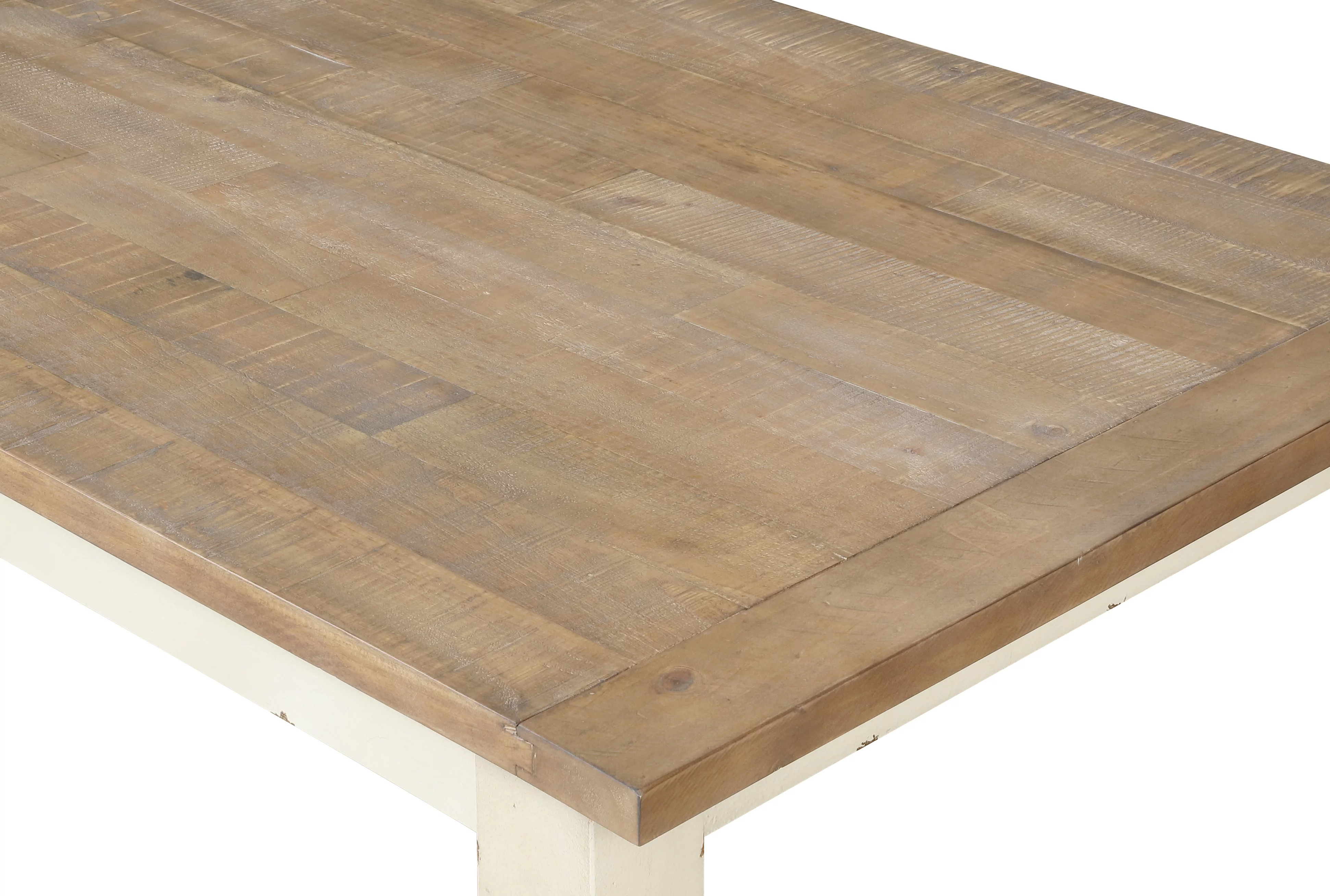 Roundhill Furniture Prato 6-piece Dining Table Set With Cross Back Chairs and Bench, Antique White and Distressed Oak