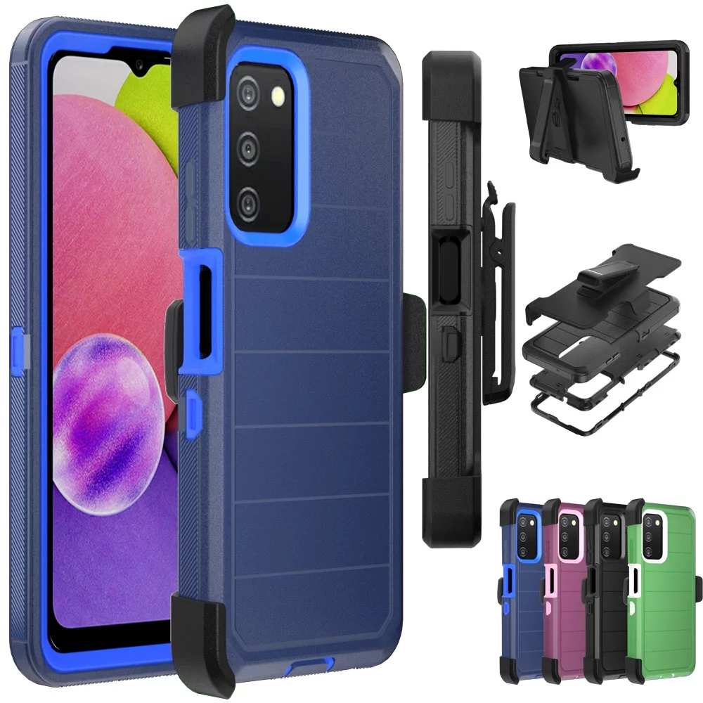 Xhy Samsung Galaxy A03S Case with Belt Clip Holster Screen and Lens Protector Military Grade Full Body Shock Drop Resistant 3 in 1 Rugged Durable Detachable for Samsung A03S Phone - Dark Blue