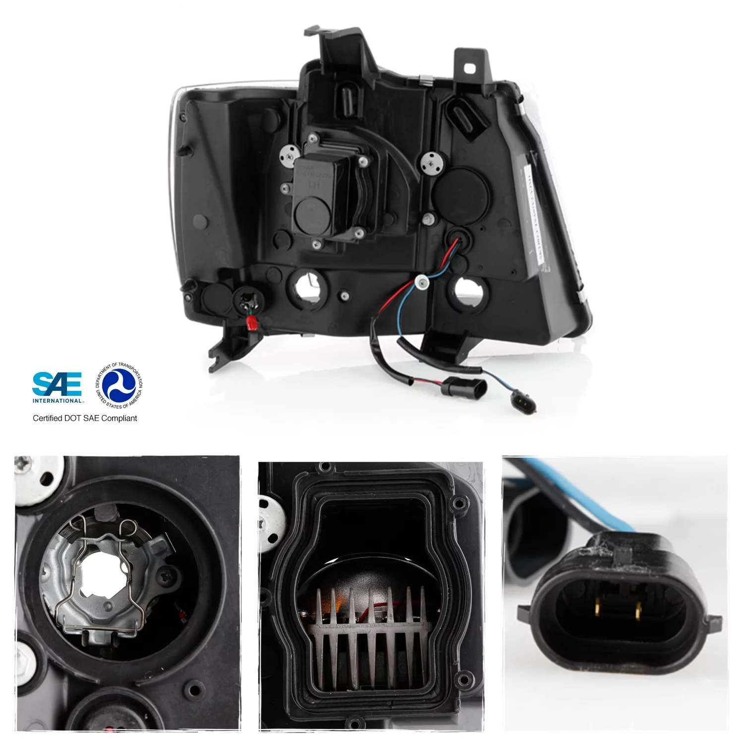 AKKON - Fit 2007-2014 Chevy Suburban 1500/2500 Tahoe/Avalanche Halogen Type [LED Low Beam DRL C-Shape] Projector Headlights