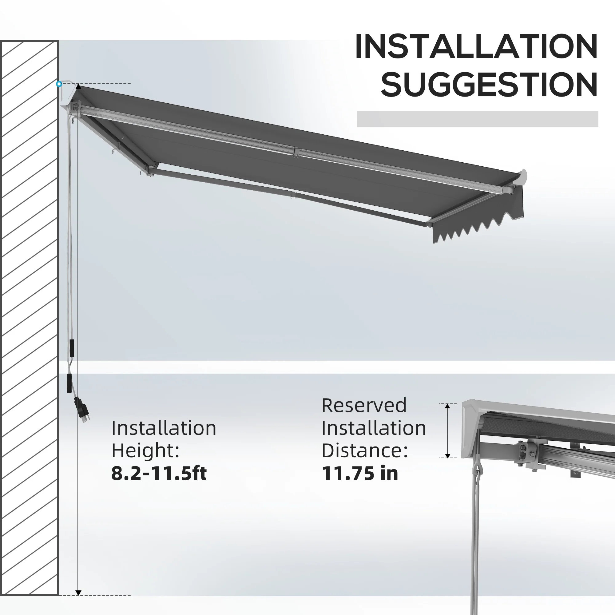 Outsunny 13' x 10' Electric Retractable Awning with LED Lights, Dark Gray