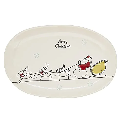 Fennco Styles Santa's Sleigh Stoneware Oval Serving Platter 12