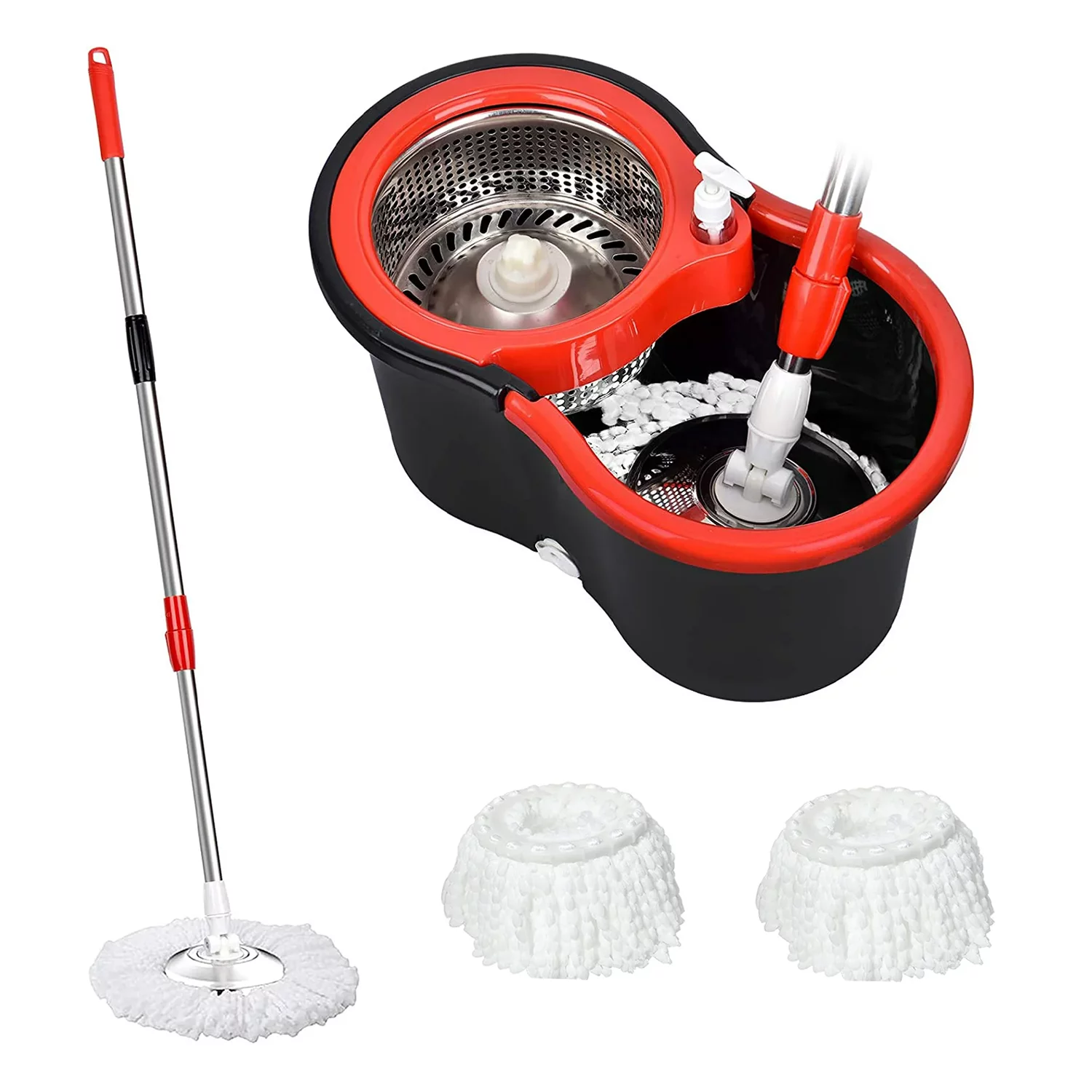 Mop Bucket with Wringer Set, 360 Spinning Mop Bucket Systerm for Floor Cleaning with 3 Microfiber Mop Head for Office and Home Use, Black (Mop Bucket 20QT)